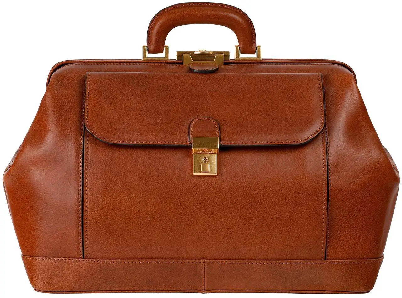 Main image of Time Resistance Leather Doctor Bag - Top Handle Medical Briefcase - Gladstone Handbag (Cognac Brown)