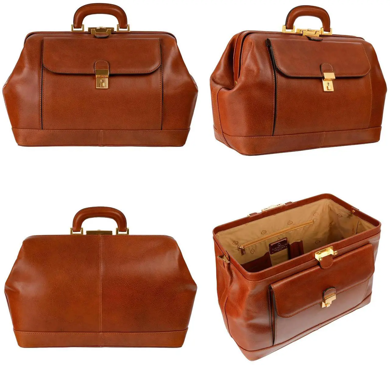 Alt view image 5 of 5 - Time Resistance Leather Doctor Bag - Top Handle Medical Briefcase - Gladstone Handbag (Cognac Brown)