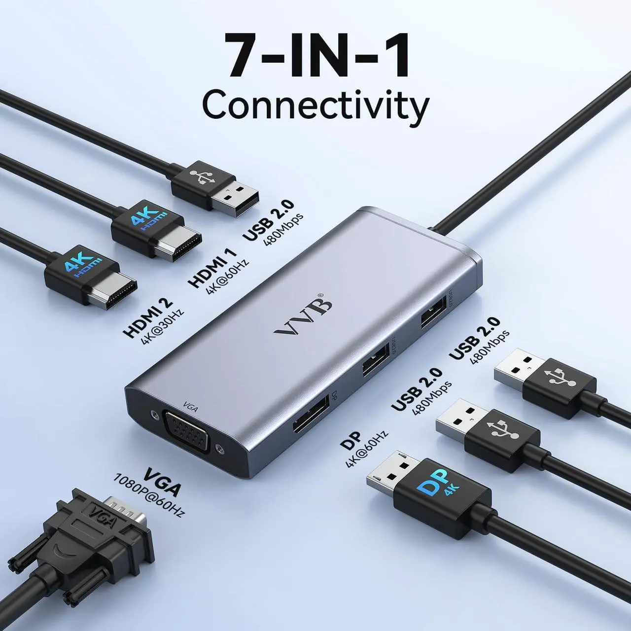 Alt view image 2 of 5 - USB C to Dual HDMI Adapter,USB C Docking Station Dual Monitor Adapter for Dell/HP/Lenovo Laptop,iPhone 15,USB C Hub Dongle Multi Monitors Adapter with 2 HDMI Ports+Displayport DP Port+VGA+3 USB