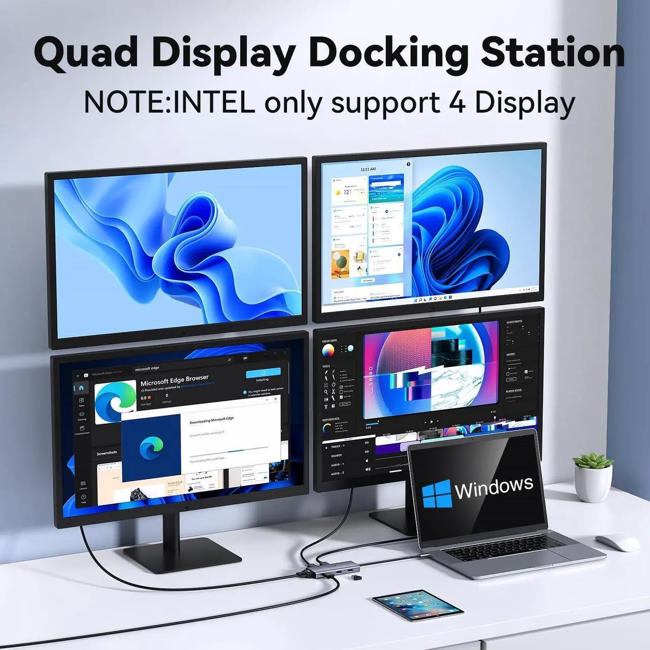 Alt view image 3 of 5 - USB C to Dual HDMI Adapter,USB C Docking Station Dual Monitor Adapter for Dell/HP/Lenovo Laptop,iPhone 15,USB C Hub Dongle Multi Monitors Adapter with 2 HDMI Ports+Displayport DP Port+VGA+3 USB