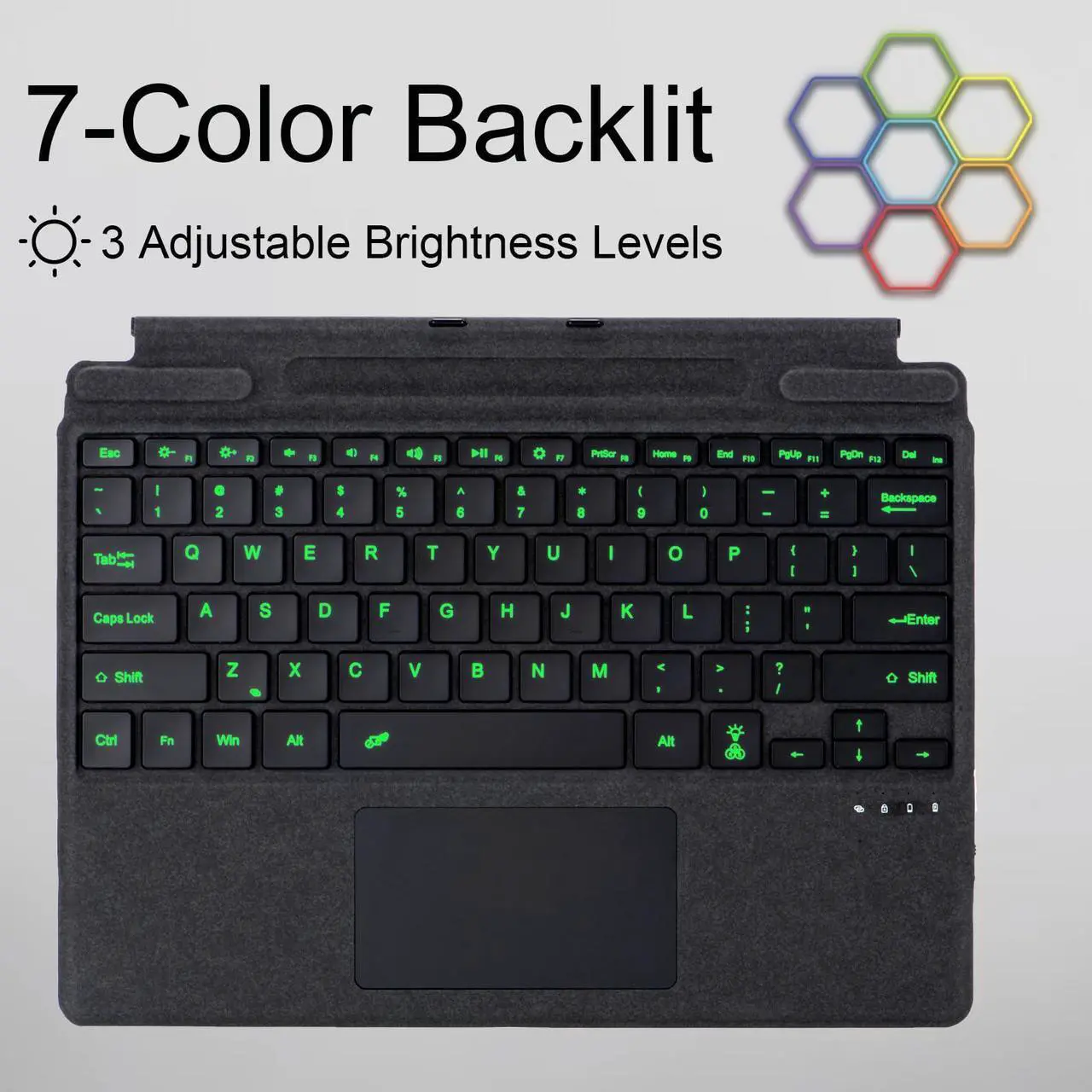 Alt view image 4 of 5 - Zoof Type Cover for Microsoft Surface Pro 11 / Pro 10 / Pro 9 / Pro 8 / Pro X, 13 inch, Portable Slim Bluetooch Keyboard with Touchpad, Pen Holder (Black with Backlit)