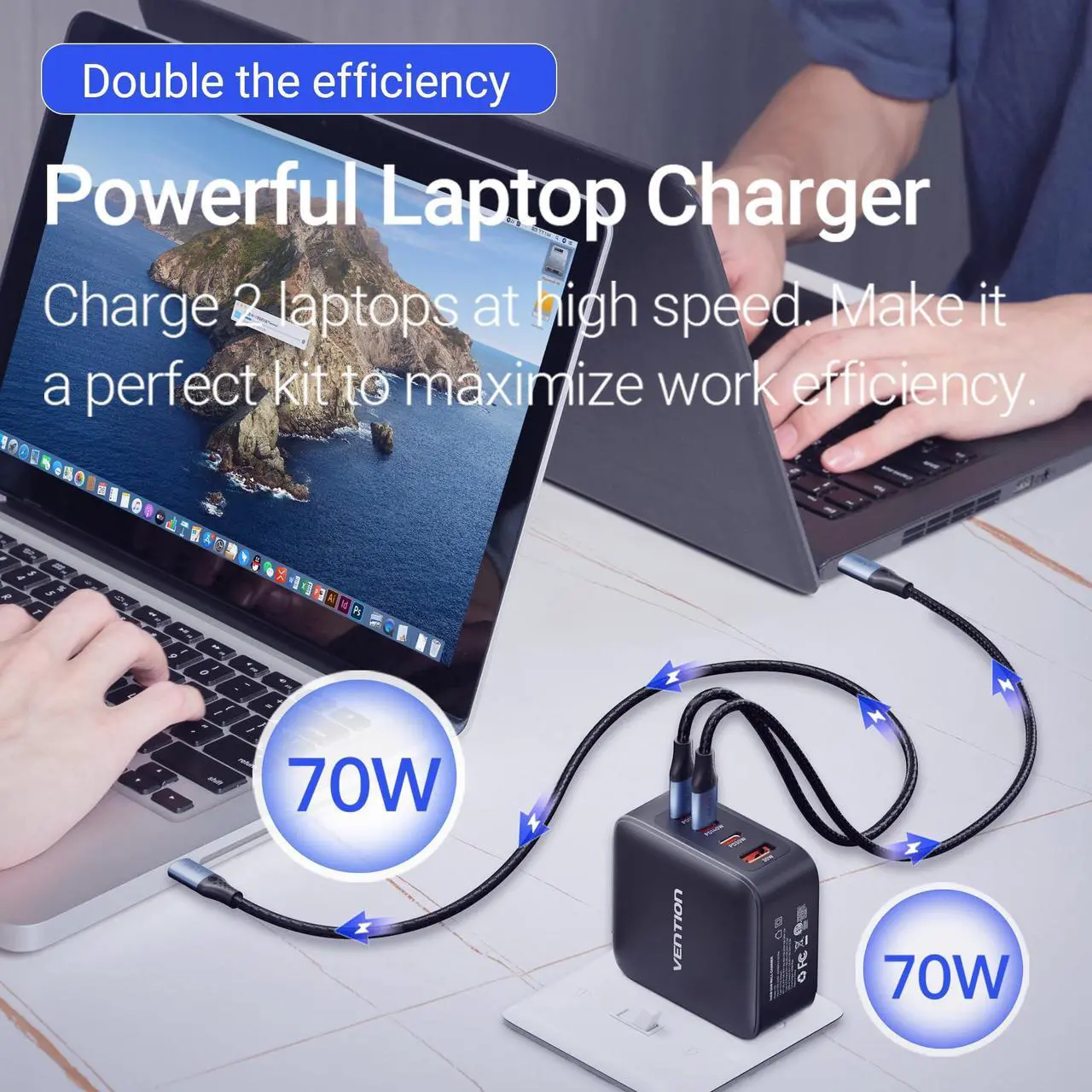 Alt view image 5 of 5 - MacBook Pro Charger 140W, VENTION MacBook USB C Charger 4-Ports Foldable GaN+ Charger Compatible with MacBook Pro 16''/14''/13'', MacBook Air 15'',iPhone 15/14/Pro max,Chromebook (with 240w Cable)