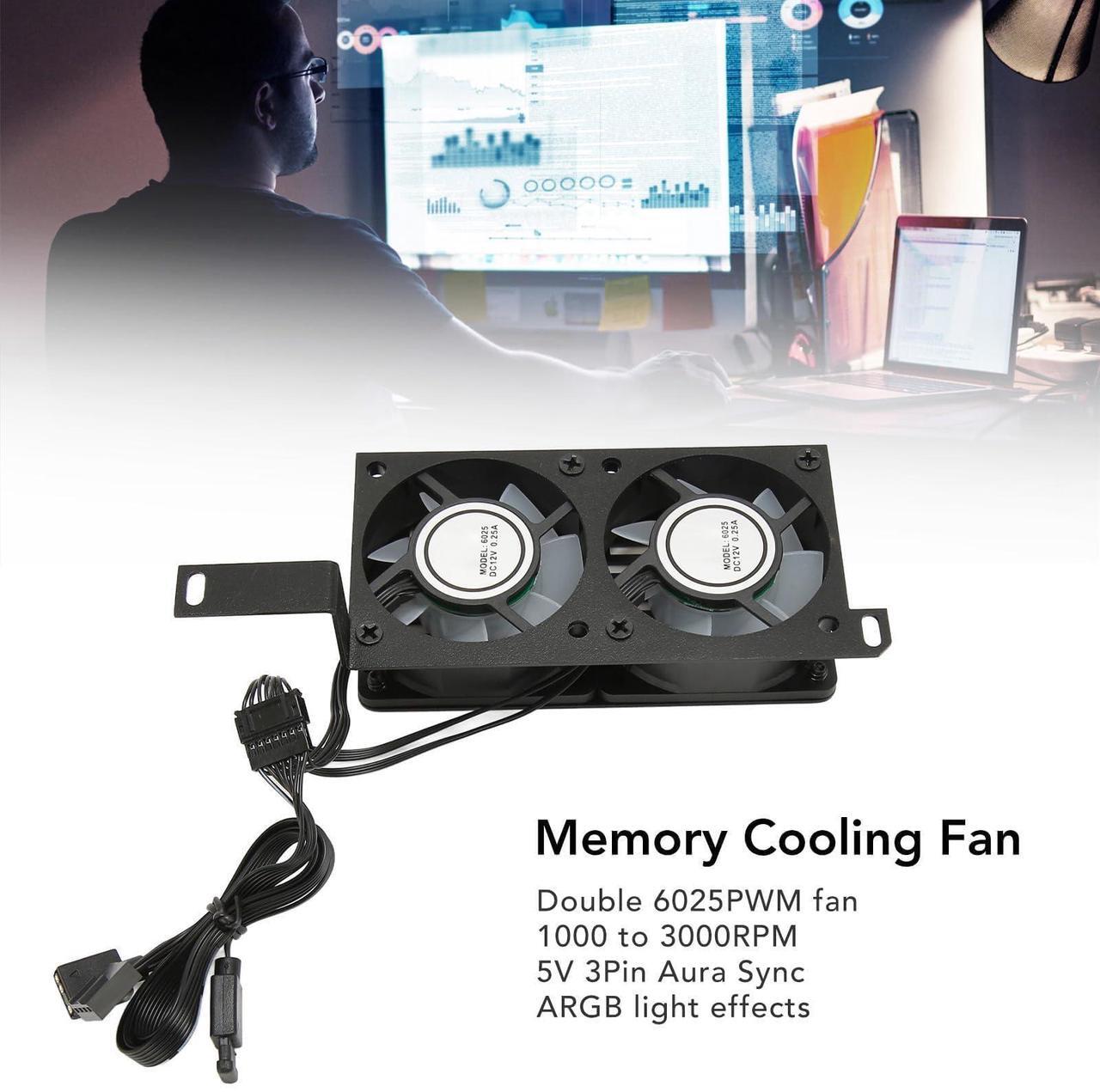 Alt view image 4 of 5 - Beufee Memory Cooling Fan, Memory RAM Cooling Fans Double 6025pwm 1000 to 3000rpm 5v 3pin Pwm CPU Air Cooler Memory Radiators for DDR Ddr2 Ddr3 Ddr4 Ddr5(Black)