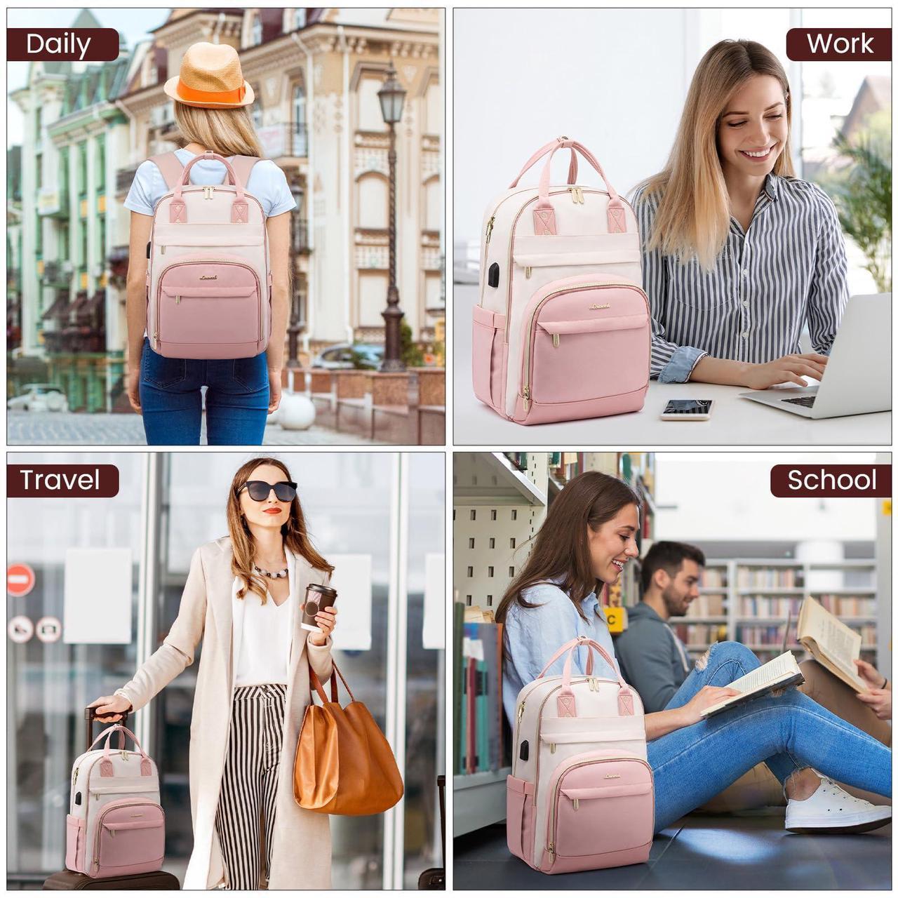 Alt view image 2 of 5 - LOVEVOOK Backpack for Women,Laptop Backpack Women,Fits 17 Inch Laptop Bag,School Backpacks,Fashion Travel Work Anti-theft Bag,Waterproof Business Computer College Backpack Purse,Beige-Pink-Pink