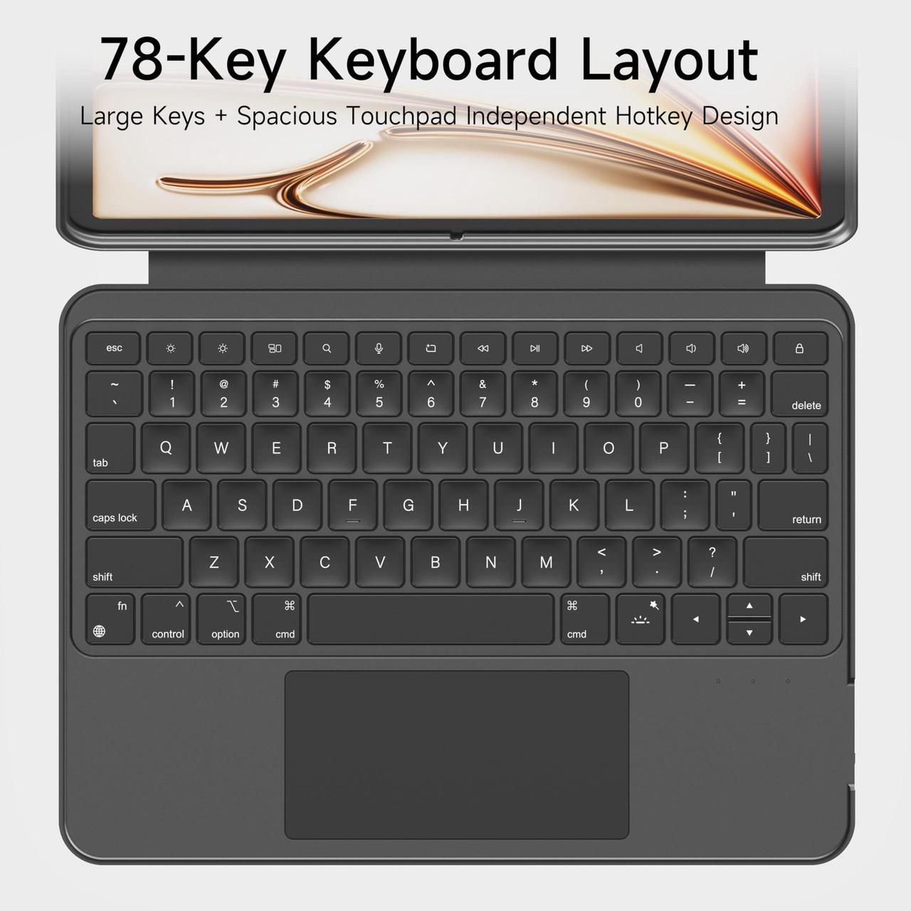 Alt view image 5 of 5 - HOU Rotatable Keyboard Case for iPad Air 11 (M3/M2 2025), Magnetic Detachable Case with Keyboard for iPad Pro 11 (4th/3rd/2nd/1st Gen) and iPad Air (6th/5th/4th Gen) with Touchpad, Backlight - Black