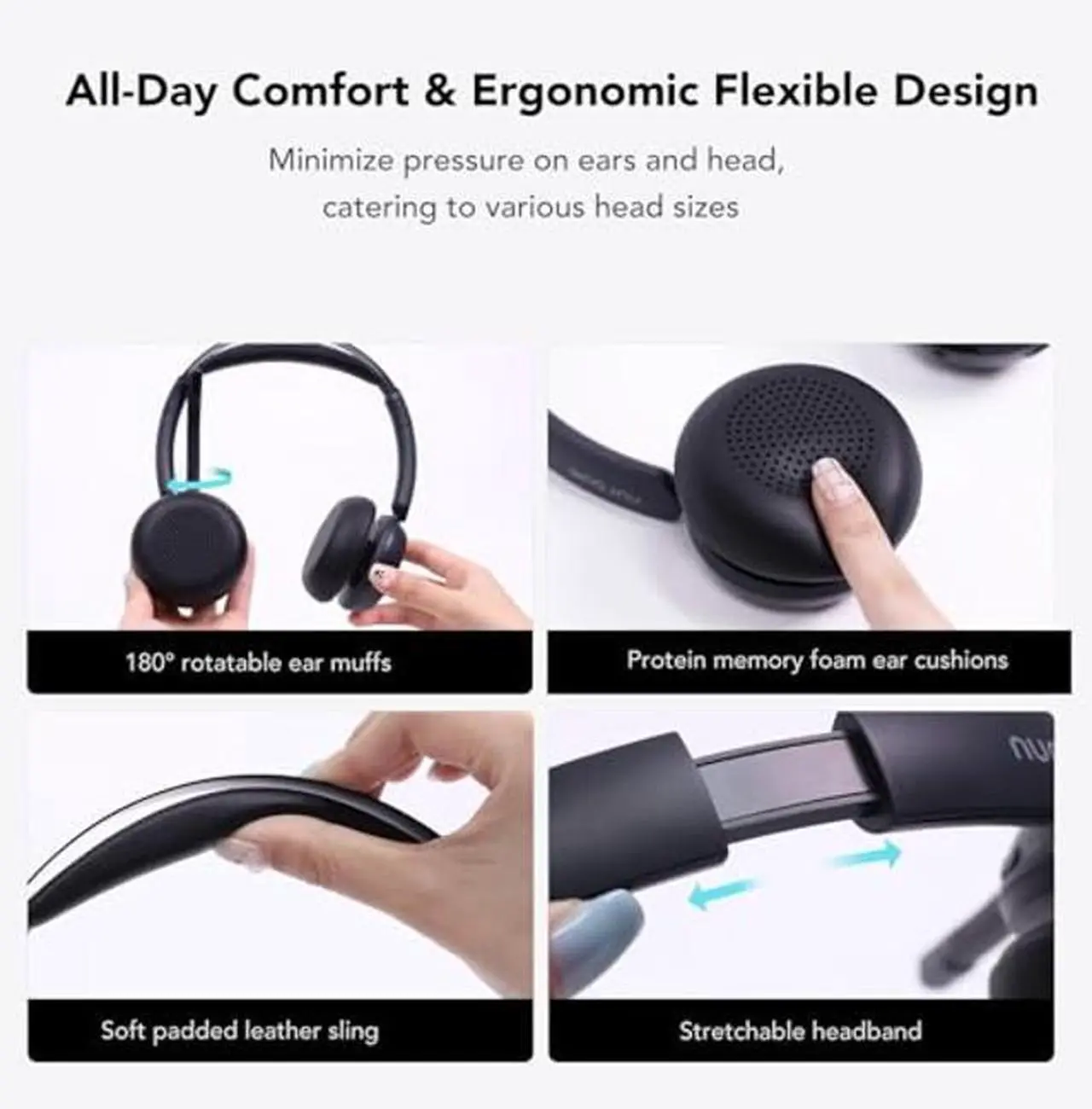 Alt view image 4 of 5 - NUROUM HP31D(2nd Gen) Wireless Headset with Mic for Work, Bluetooth Headset with Noise Cancelling Microphone, Charging Stand/Mute Button, Dongle/USB for PC/Computer/Laptop for Zoom/Teams, Office