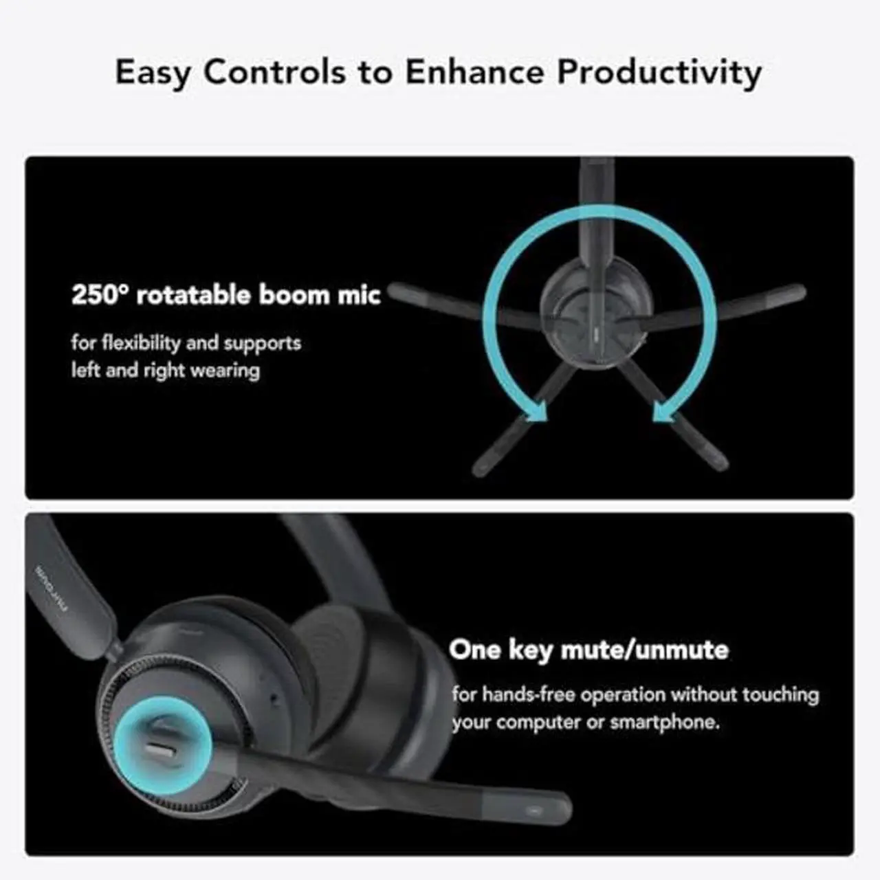 Alt view image 5 of 5 - NUROUM HP31D(2nd Gen) Wireless Headset with Mic for Work, Bluetooth Headset with Noise Cancelling Microphone, Charging Stand/Mute Button, Dongle/USB for PC/Computer/Laptop for Zoom/Teams, Office