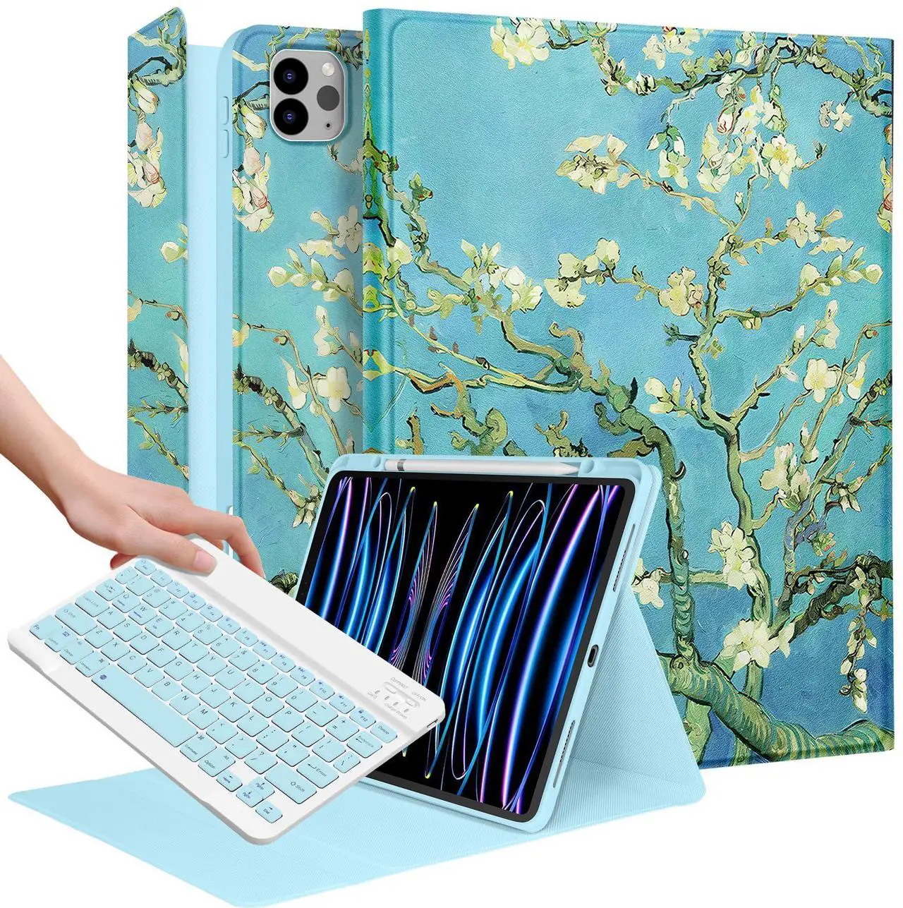 Main image of Wazzasoft for iPad Air 13 inch Case 2024 M2, for iPad Pro 12.9'' Case with Keyboard Pencil Holder Folio Tablet Cover Women Girls Cute Sun and Moon for Apple Air 11, Pro 12.9