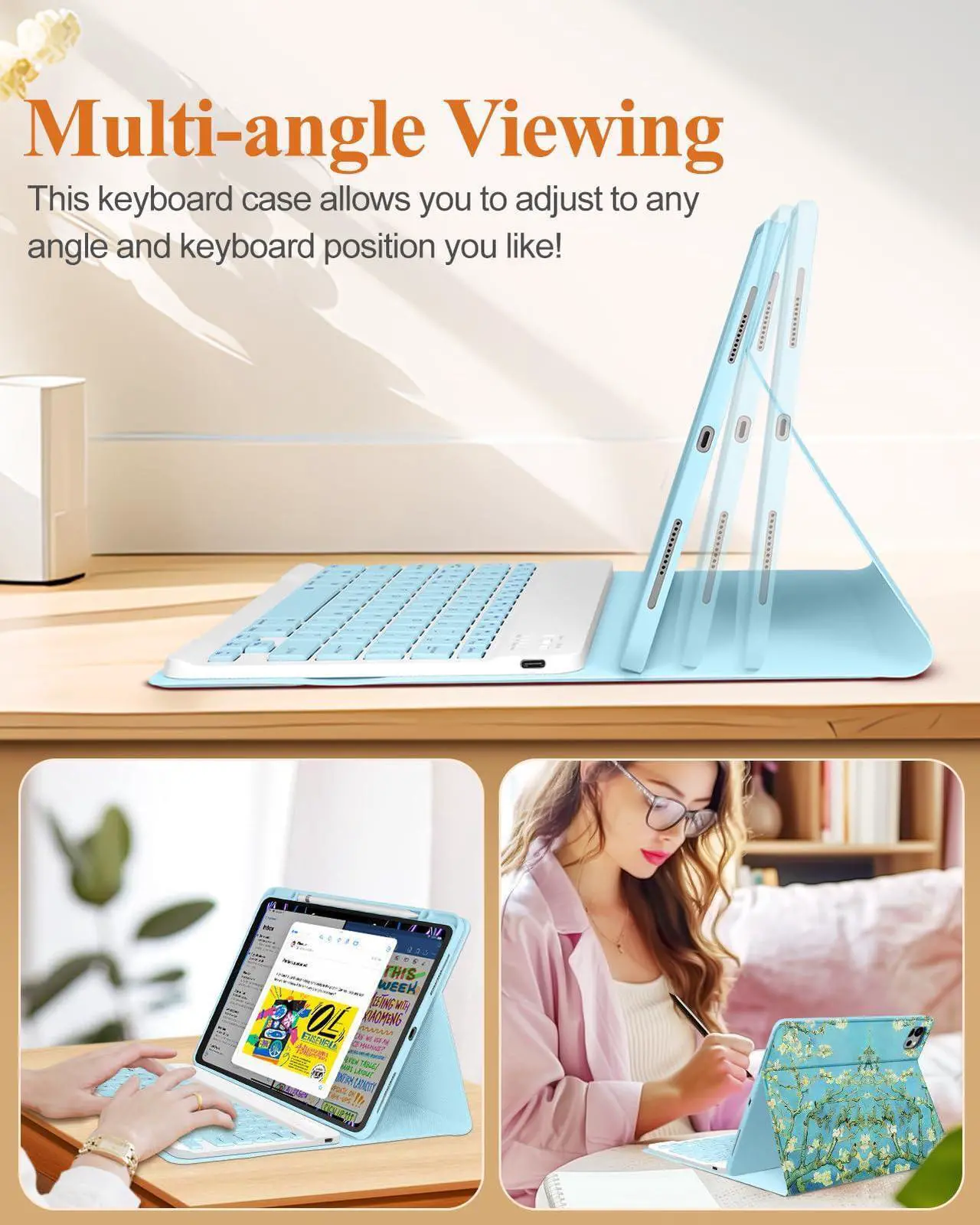 Alt view image 5 of 5 - Wazzasoft for iPad Air 13 inch Case 2024 M2, for iPad Pro 12.9'' Case with Keyboard Pencil Holder Folio Tablet Cover Women Girls Cute Sun and Moon for Apple Air 11, Pro 12.9