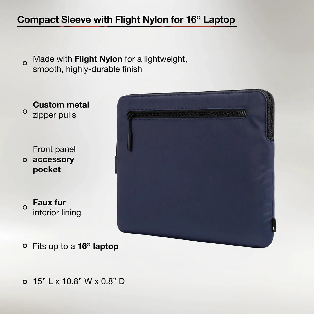 Alt view image 2 of 5 - Incase Compact Sleeve in Flight Nylon for 15-inch MacBook Pro Retina, 15-inch MacBook Pro, and 16-inch MacBook Pro - Slim, Lightweight, and Durable Protection with Sleek Design - Navy