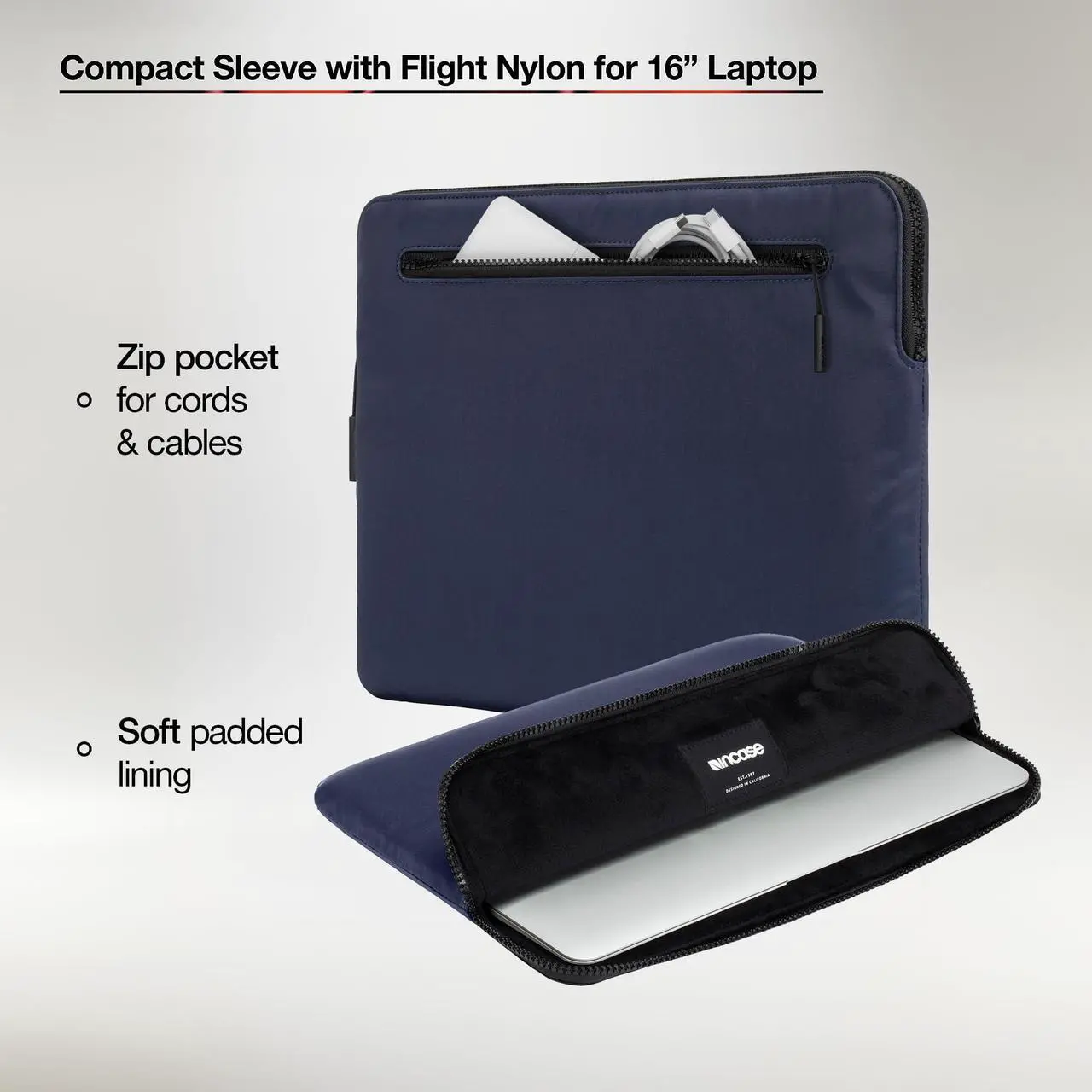 Alt view image 5 of 5 - Incase Compact Sleeve in Flight Nylon for 15-inch MacBook Pro Retina, 15-inch MacBook Pro, and 16-inch MacBook Pro - Slim, Lightweight, and Durable Protection with Sleek Design - Navy