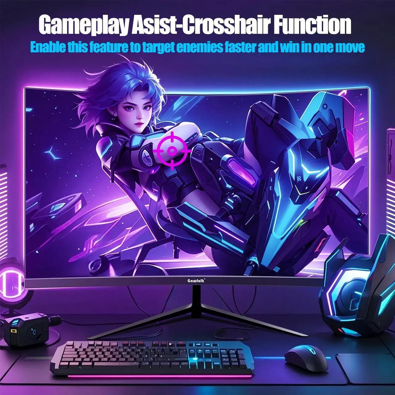 Alt view image 4 of 5 - Gawfolk 2K 165Hz Curved Monitor, 27 Inch QHD 2560x1440p 144Hz Gaming Monitor with AMD FreeSync, Flicker-Free, 2X HDMI 2.0, DP 1.4, Ultra-Thin Frameless 1800R Screen PC Monitor
