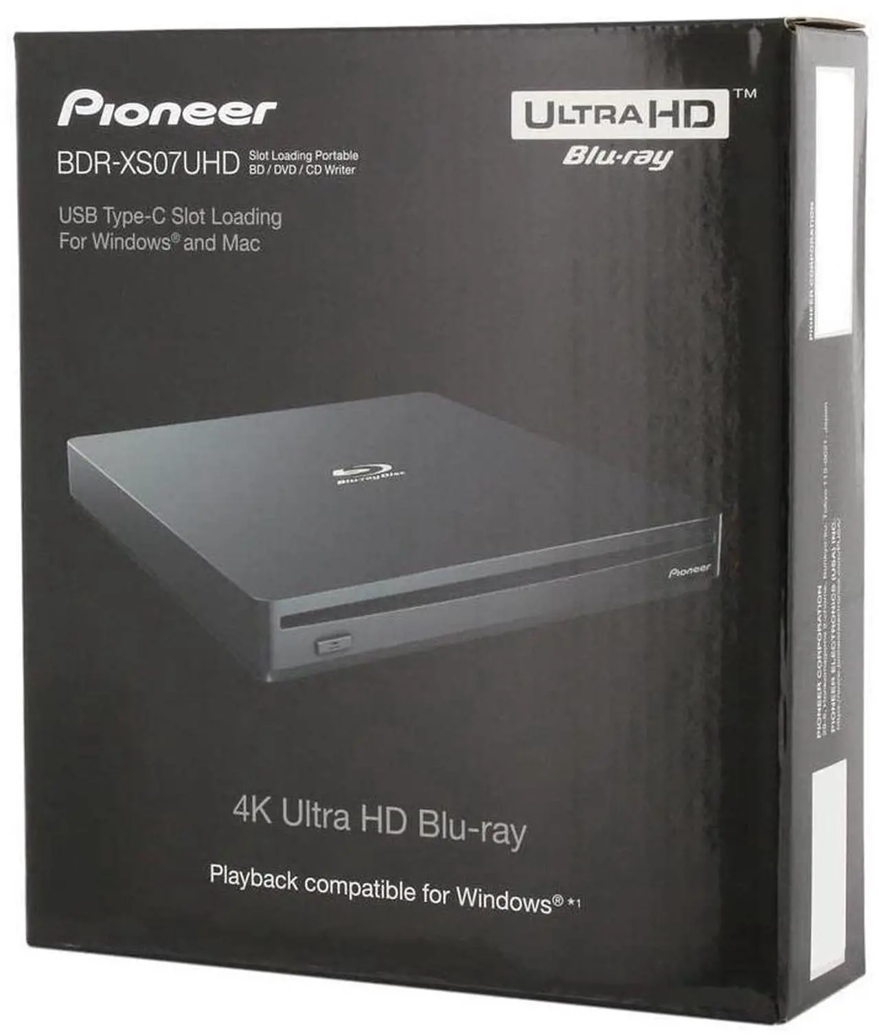 Alt view image 3 of 3 - Pioneer Electronics BDR-XS07UHD 6x Slot Loading CD DVD BluRay Portable USB 3.1 BD/DVD/CD Burner Supports Blu-Ray, BDXL, and M-Disc Format, Black