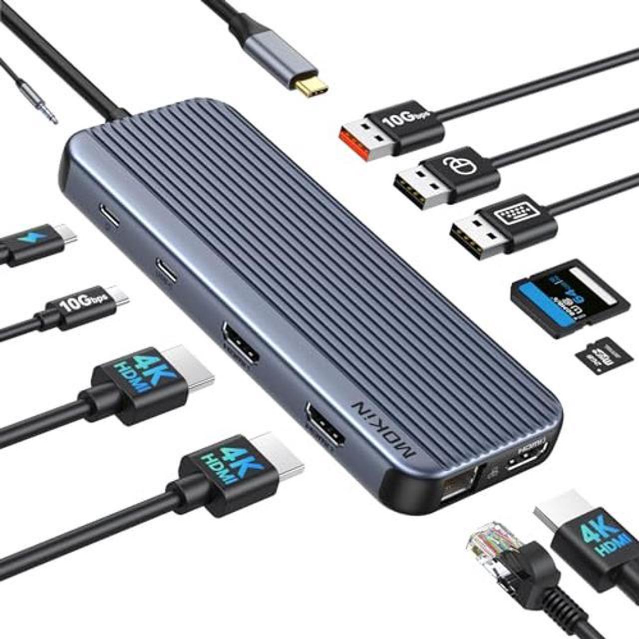 Main image of USB C Docking Station 3 HDMI, 12 in 1 Docking Station Triple Display, Docking Station Dual Monitor, Laptop Docking Station 3 HDMI with 10 Gbps, Ethernet, USB A/C 3.1, USB 2.0, 100W PD, Audio & Mic, SD