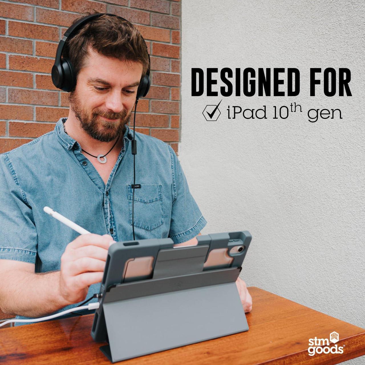 Alt view image 4 of 5 - STM Goods Dux Ox for iPad (A16/10th Gen) Super Protective Case with Integrated 3.5mm Aux Jack, Translucent Back, Durable & Water-Resistant, Built-in Storage for Apple Pencil USB-C/Gen 1 - Black