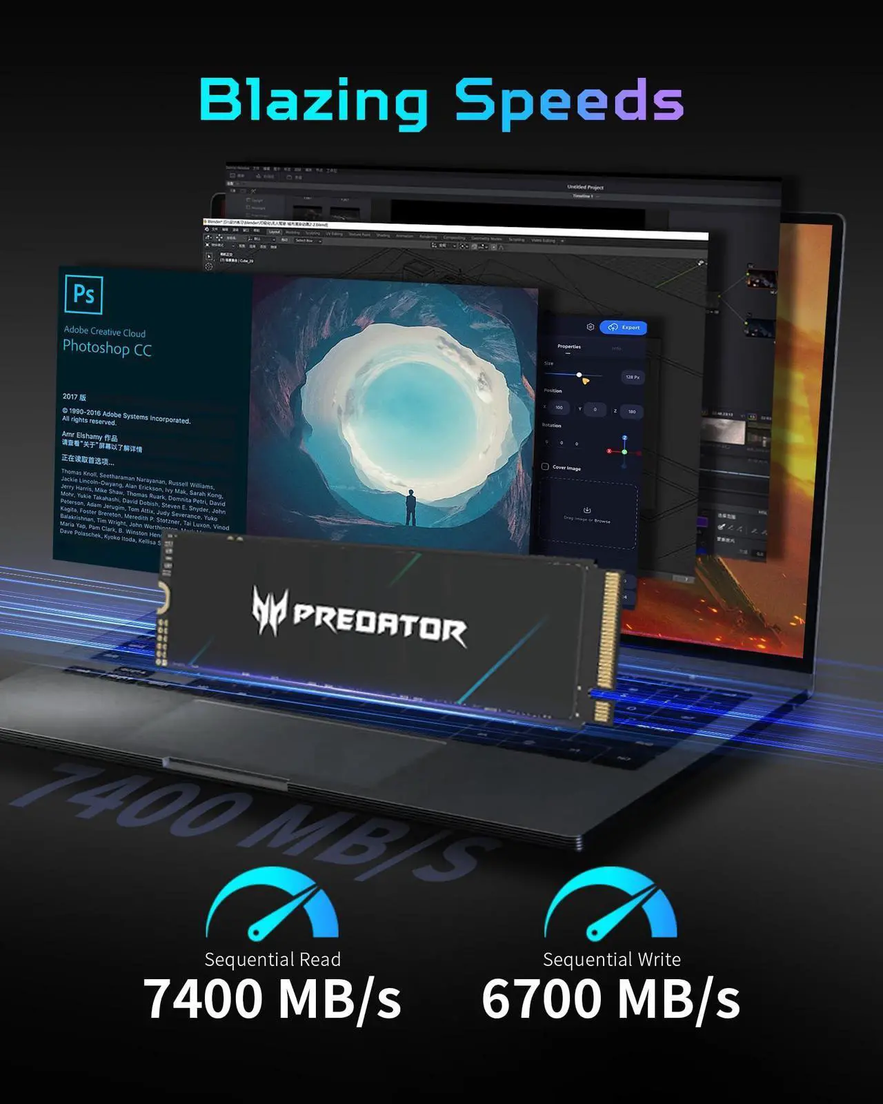 Alt view image 2 of 5 - Predator M.2 SSD 2TB GM7000 with DRAM Cache NVMe 1.4 2280 PCIe Gen4x4 Ultra high Speed (Maximum Read: 7400MB/s, max Write: 6700MB/s) 3D NAND TLC Internal SSD Compatible with PS5 Pro - BL.9BWWR.106