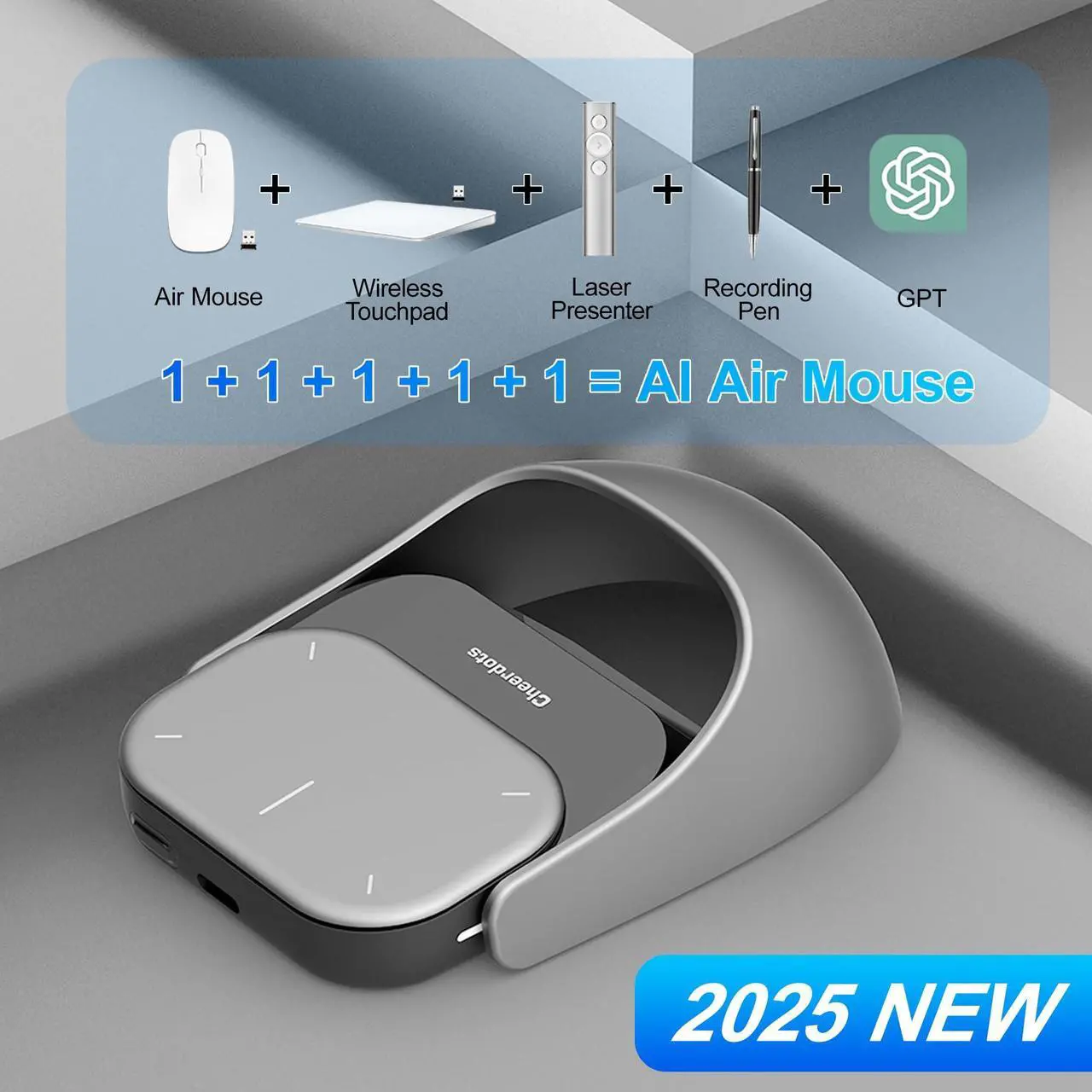Alt view image 3 of 5 - Clozpleax 2025 AI Wireless Mouse for PC & Laptop - ChatGPT Enabled Bluetooth 5.0 Rechargeable Mouse with Voice Recording, AI Summarize, Ergonomic Air Mouse, Laser Pointer Presenter Remote, Silver