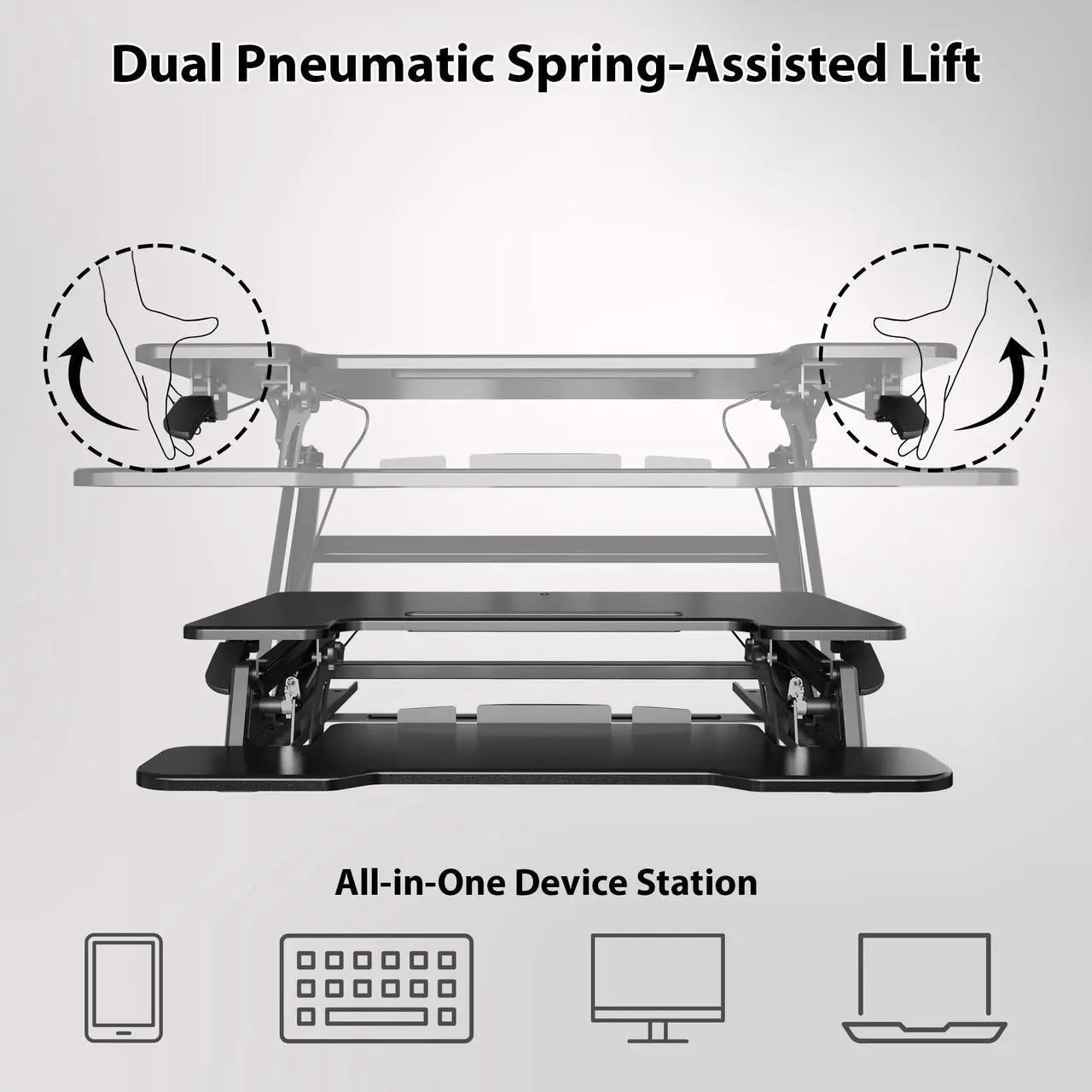 Alt view image 4 of 5 - BONTEC Standing Desk Converter, Height Adjustable Dual Tiered Computer Workstation, Capacity of Supporting 15kg,Table Length 32in