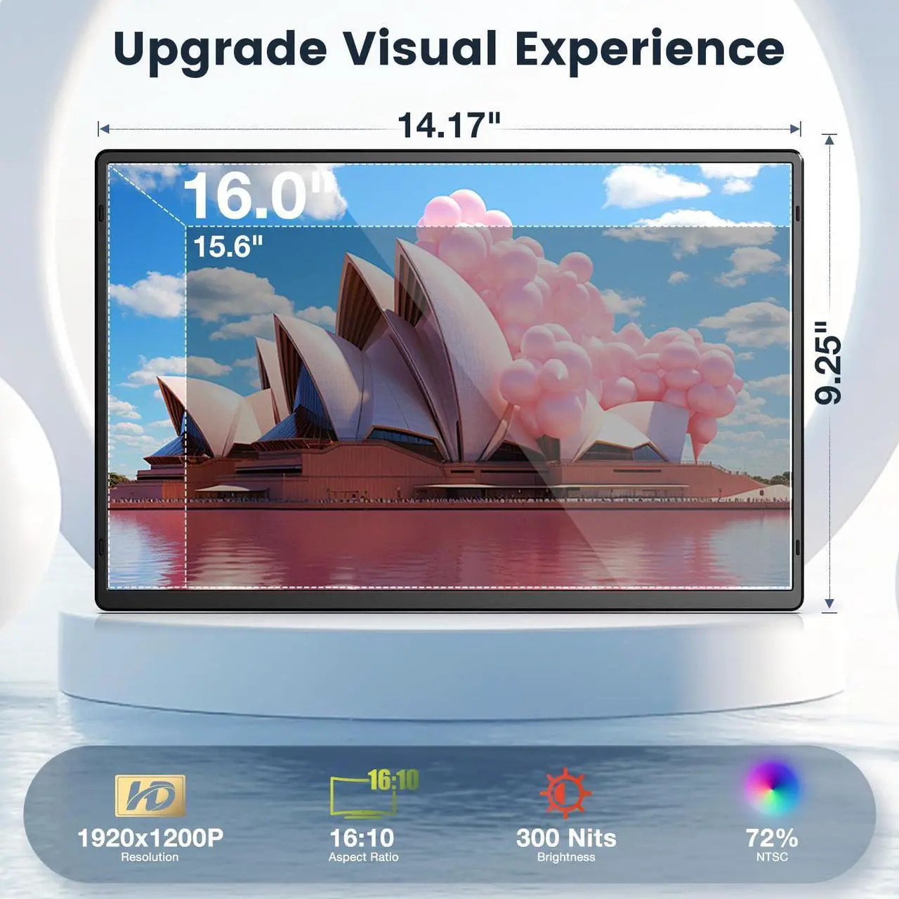 Alt view image 2 of 5 - FLYTOCCA Portable Monitor, 16 Inch FHD 1200P, 360deg Rotating Detachable Stand, Plug&Play Travel Monitor for Laptop, Ultra-Thin Zero Frame, Premium Smart Cover, Portable Screen for Laptop/PC/Mac