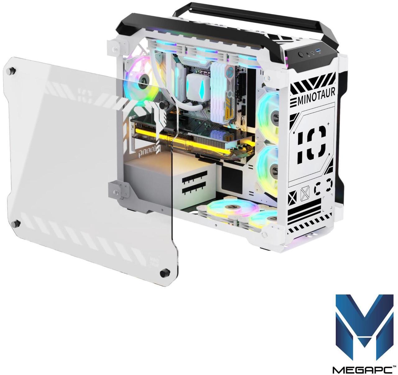 Alt view image 4 of 5 - MegaPC Mino Open-Frame ATX Gaming Case - Industrial Design, Tempered Glass Panels, High Airflow, ARGB Lighting, USB-C Port (Black/White/Print Stream, with Fans + Watercooler)