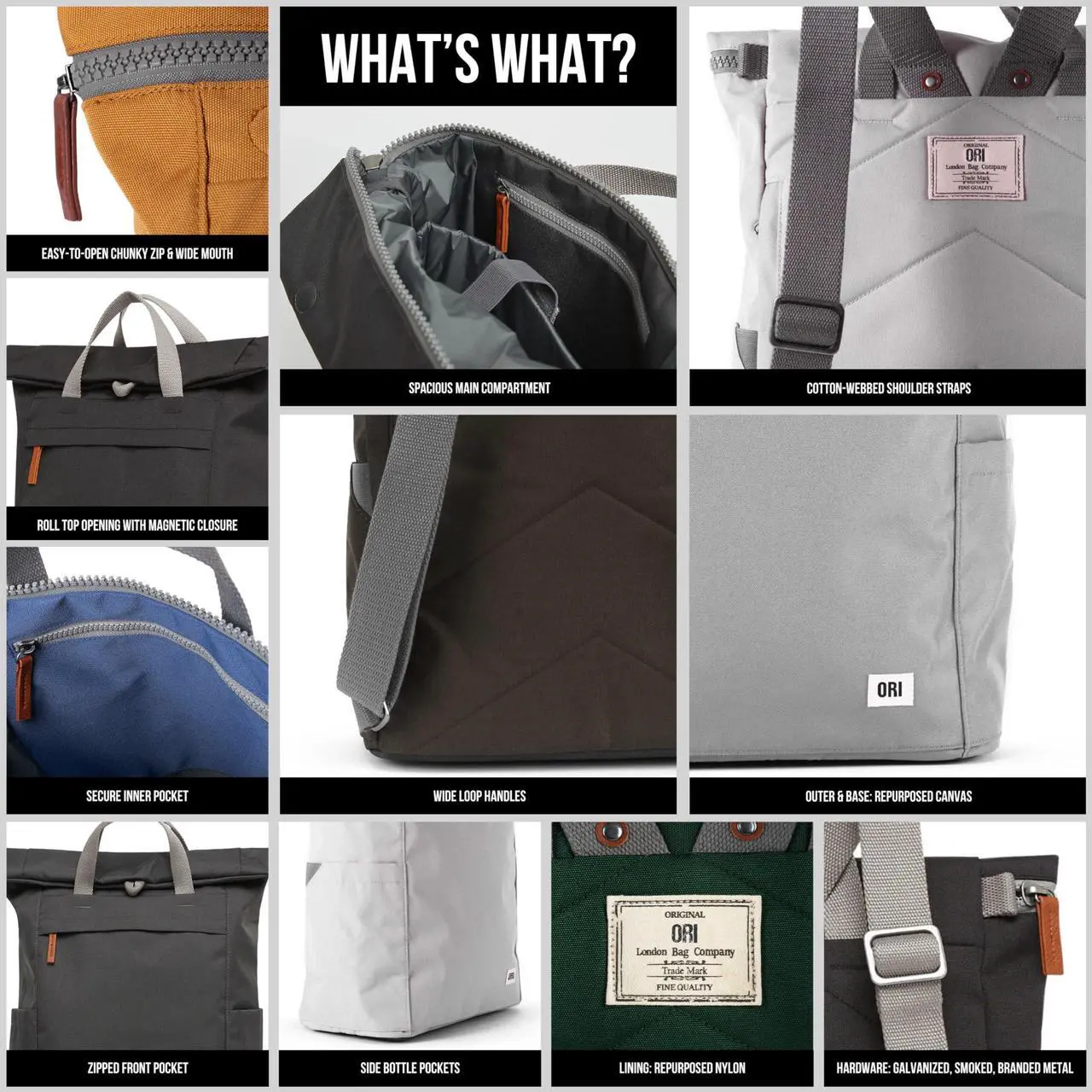 Alt view image 4 of 5 - ORI LONDON Rolltop Backpack - Small Travel Backpack with Lots of Pockets for Men & Women - The Finchley, Atomic Orange
