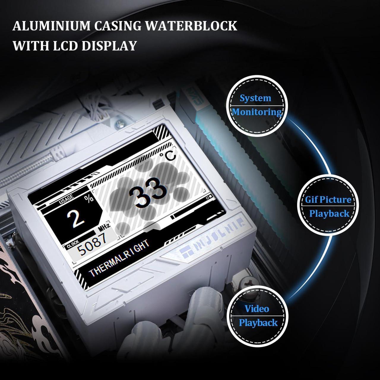 Alt view image 5 of 5 - Thermalright Mjolnir Vision 360 ARGB White CPU Water Cooler,3 PWM Fans Water Cooling System with 2000PRM,for AM4/AM5&Intel LGA1851/1700, Magnetic Detachable LCD Screen with 320 * 240 Resolution