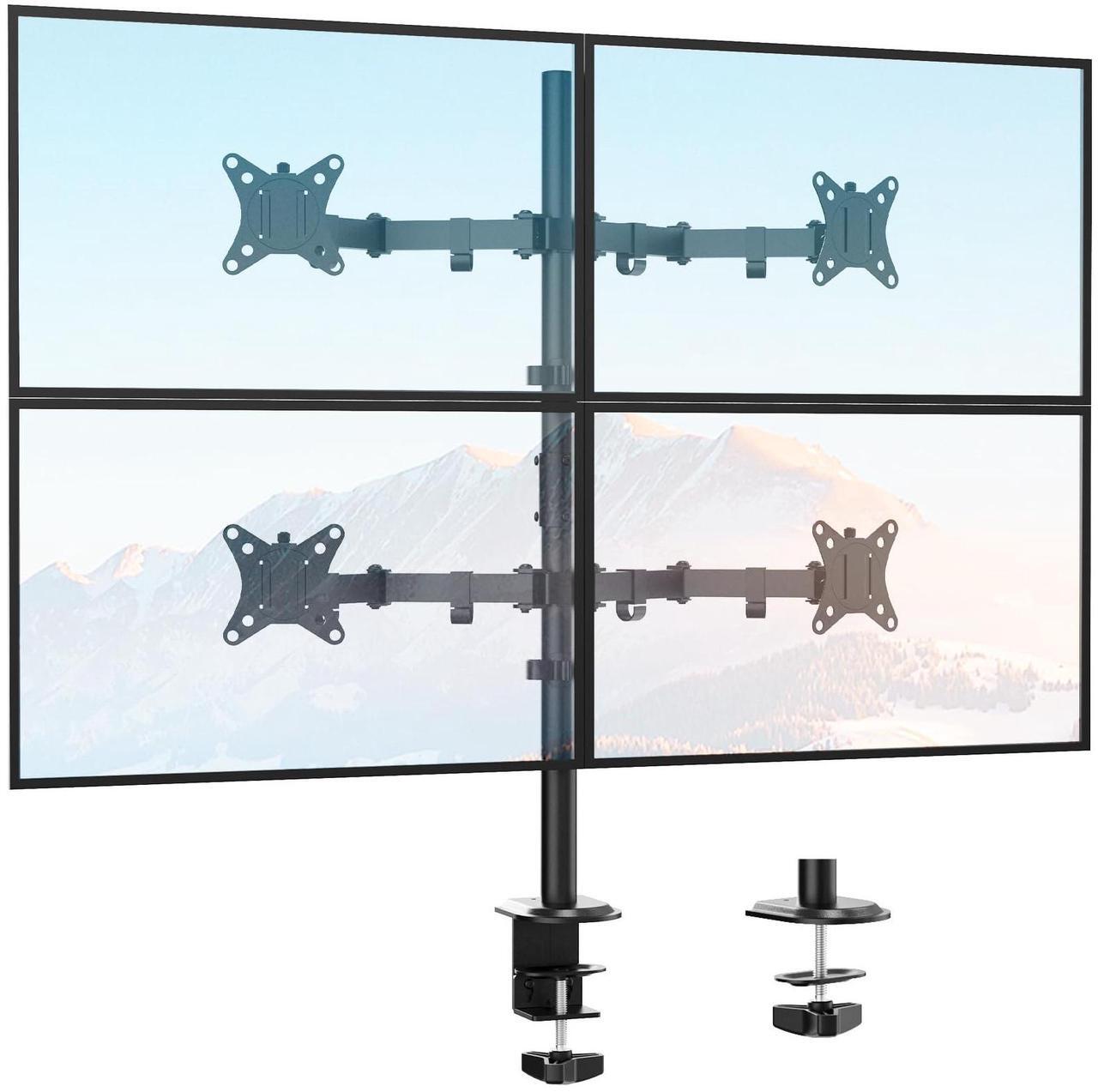 Main image of Quad Monitor Stand, 4 Monitor Mount for 17 to 32 inch Computer Screens, Fully Adjustable Stacked 4 Monitor Desk Mount, VESA Mount, Hold up to 19.8lbs per Arm, C clamp/Grommet Base