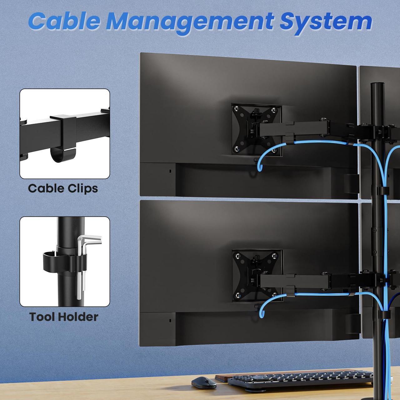 Alt view image 5 of 5 - Quad Monitor Stand, 4 Monitor Mount for 17 to 32 inch Computer Screens, Fully Adjustable Stacked 4 Monitor Desk Mount, VESA Mount, Hold up to 19.8lbs per Arm, C clamp/Grommet Base