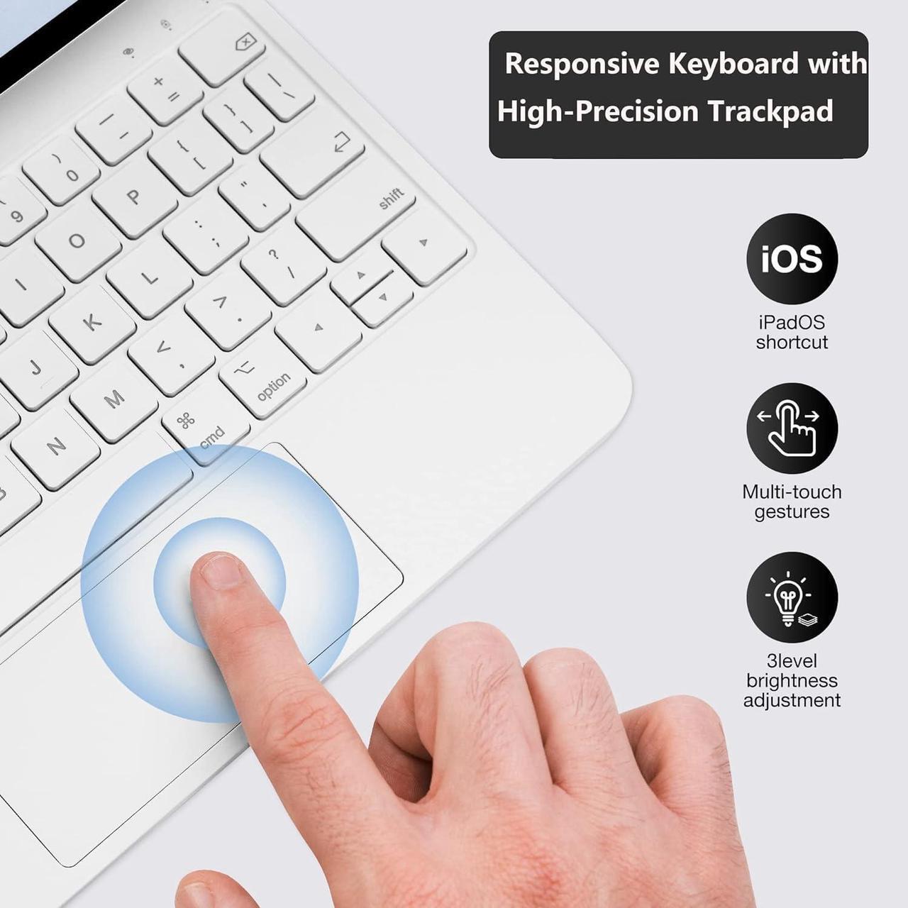 Alt view image 3 of 5 - QUARK Keyboard Case for iPad 11th (A16, 2025) and 10th Gen (2022), Magic Keyboard Case for iPad 10.9 inch with Multi-Touch Trackpad, Backlit Keys (White)