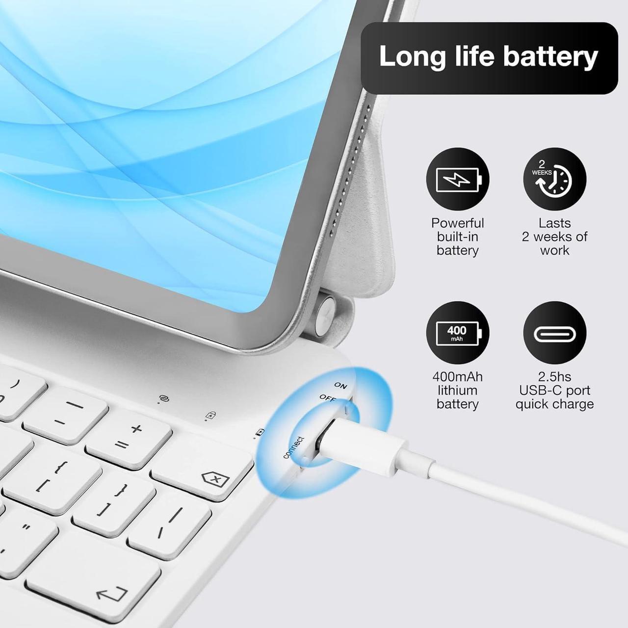 Alt view image 4 of 5 - QUARK Keyboard Case for iPad 11th (A16, 2025) and 10th Gen (2022), Magic Keyboard Case for iPad 10.9 inch with Multi-Touch Trackpad, Backlit Keys (White)