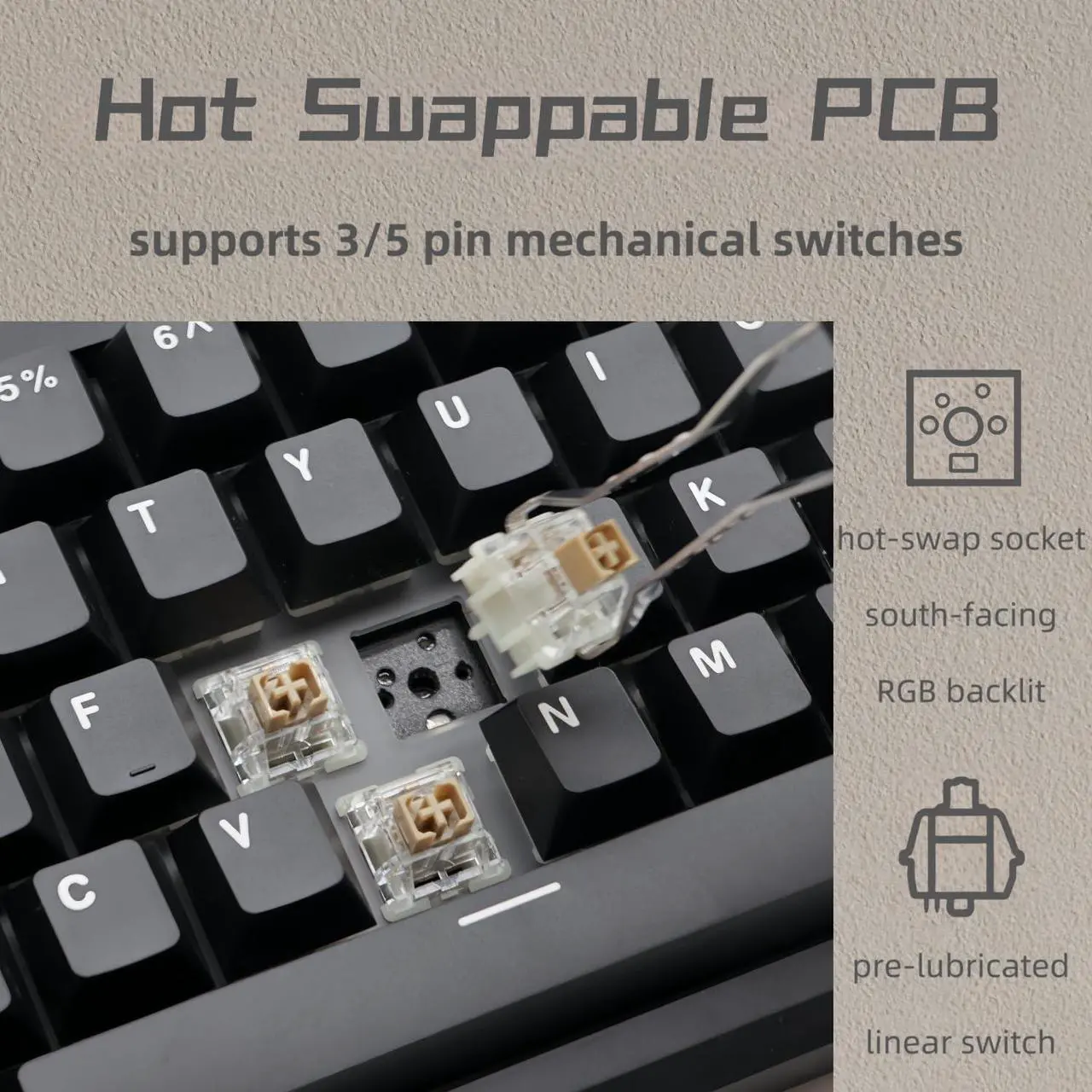 Alt view image 4 of 5 - Cmokifuly GMK61 60% Mechanical Keyboard Kit Tri-Mode South-Facing RGB LED Gaming Keyboard for 3/5pin Switches,61 Keys Hotswap Socket PCB Gasket Mounted Plate DIY Keyboard Kit (Black)