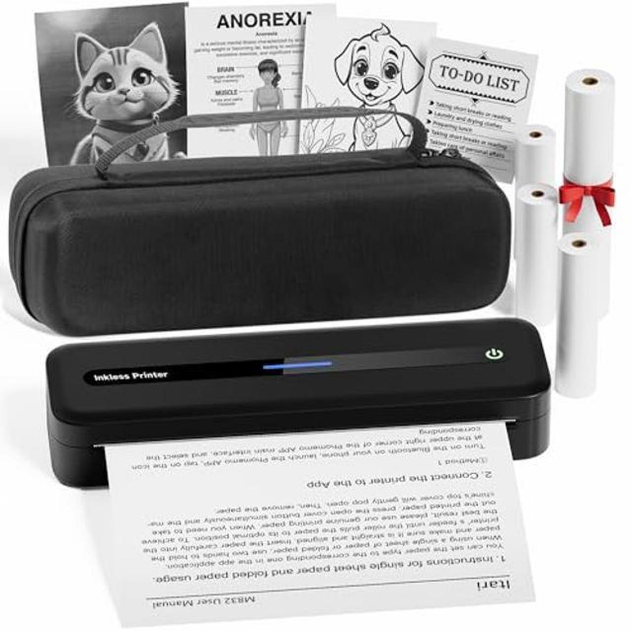 Main image of Itari M832 Portable Printer for Travel with Case and 4 Rolls Paper, Inkless Thermal Printer, Support 8.5" x 11" A4 & US Letter, Wireless Compatible with iPhone, Android, Laptop, Black