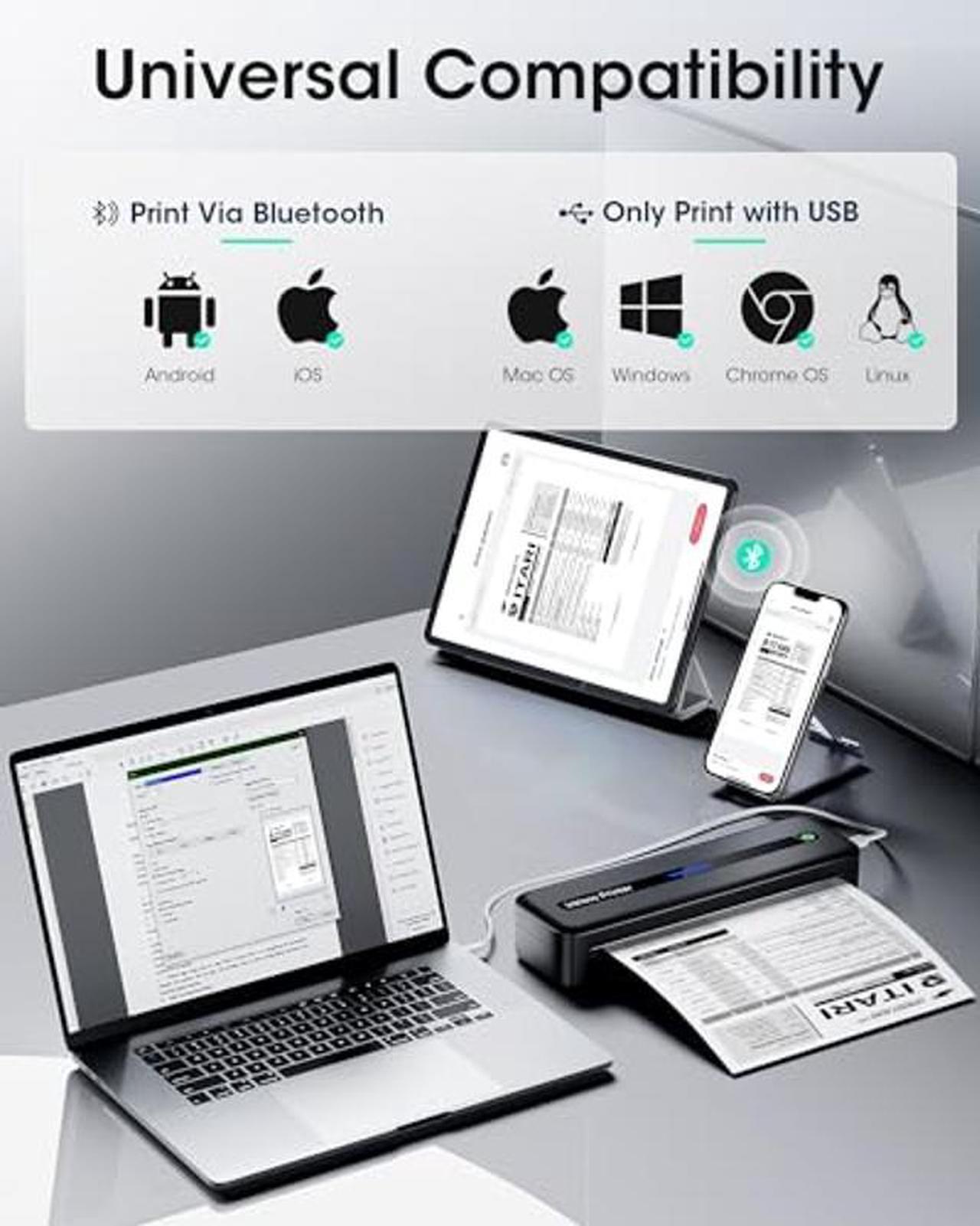 Alt view image 2 of 5 - Itari M832 Portable Printer for Travel with Case and 4 Rolls Paper, Inkless Thermal Printer, Support 8.5" x 11" A4 & US Letter, Wireless Compatible with iPhone, Android, Laptop, Black