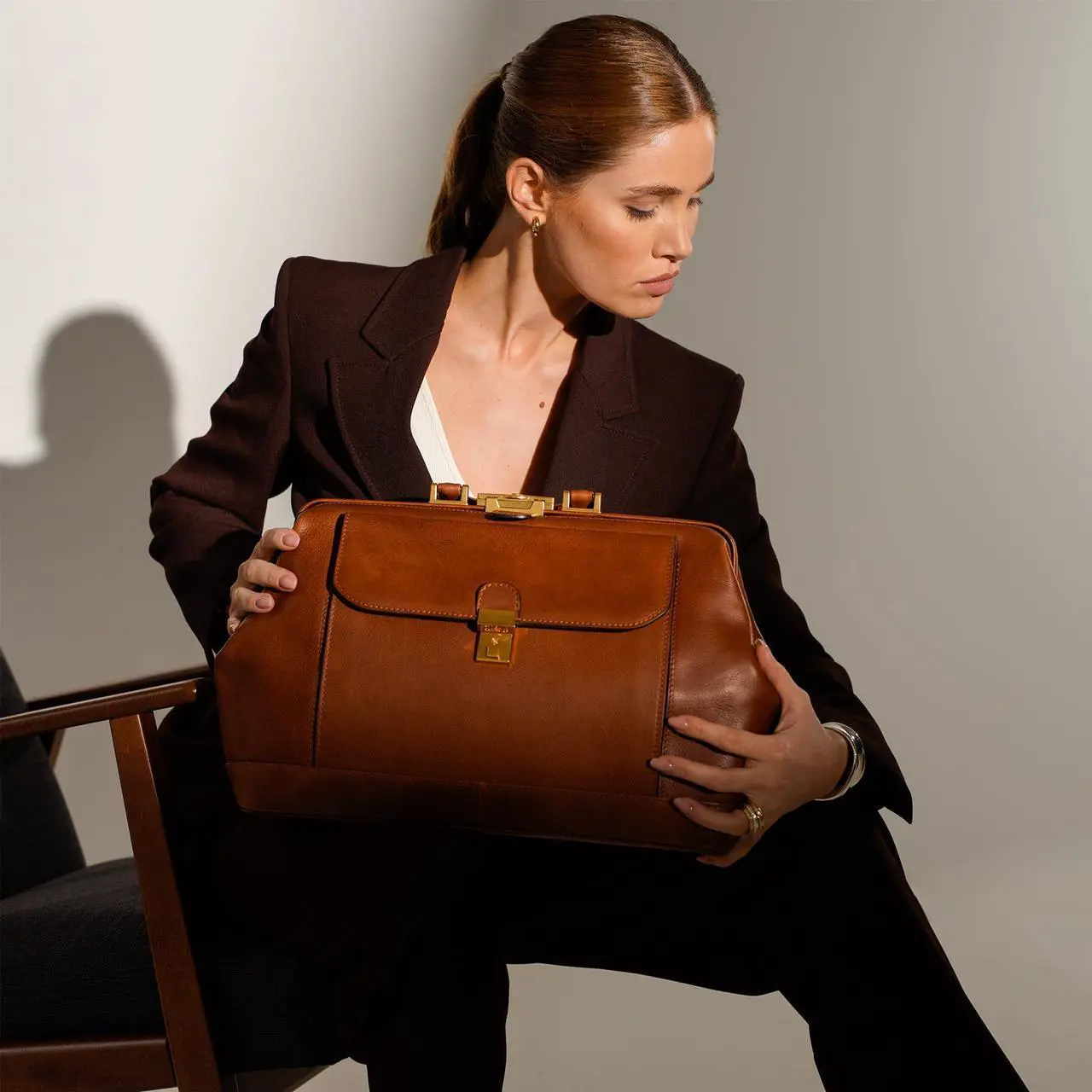 Alt view image 3 of 5 - Time Resistance Leather Doctor Bag - Top Handle Medical Briefcase - Gladstone Handbag (Cognac Brown)