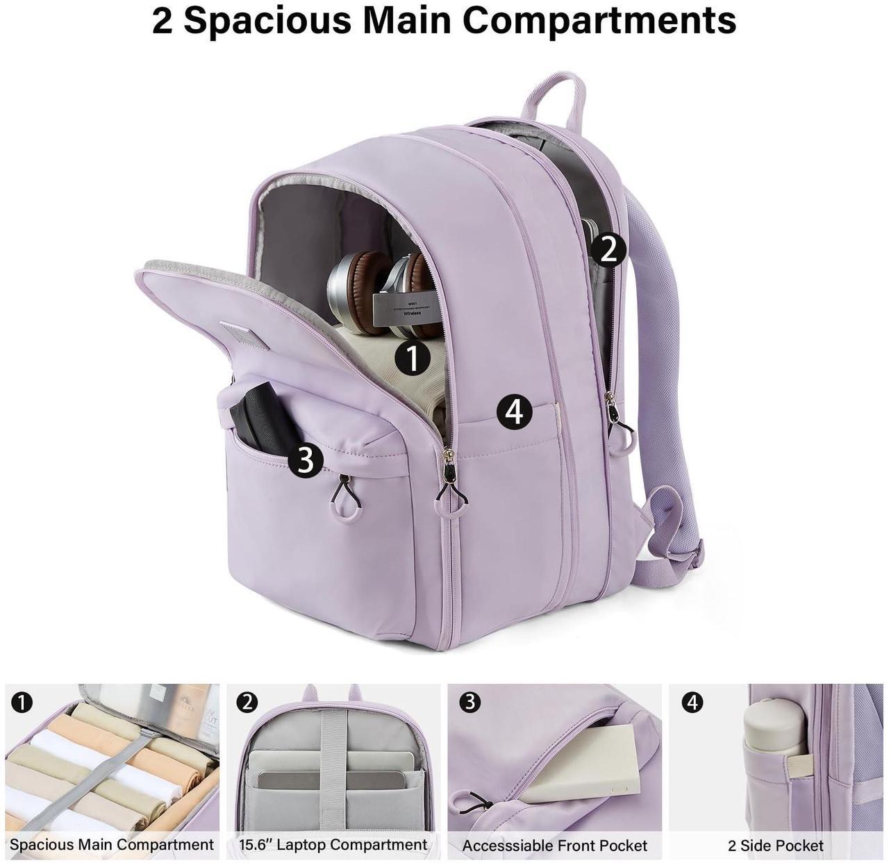 Alt view image 3 of 5 - Hanke 18 Inch Expandable Travel Laptop Backpack for Women, Personal Item Backpack Work Backpack Woman Men Casual Daypack Backpacks Carry On Bag Backpacks for Airline Approved(Taro Purple)
