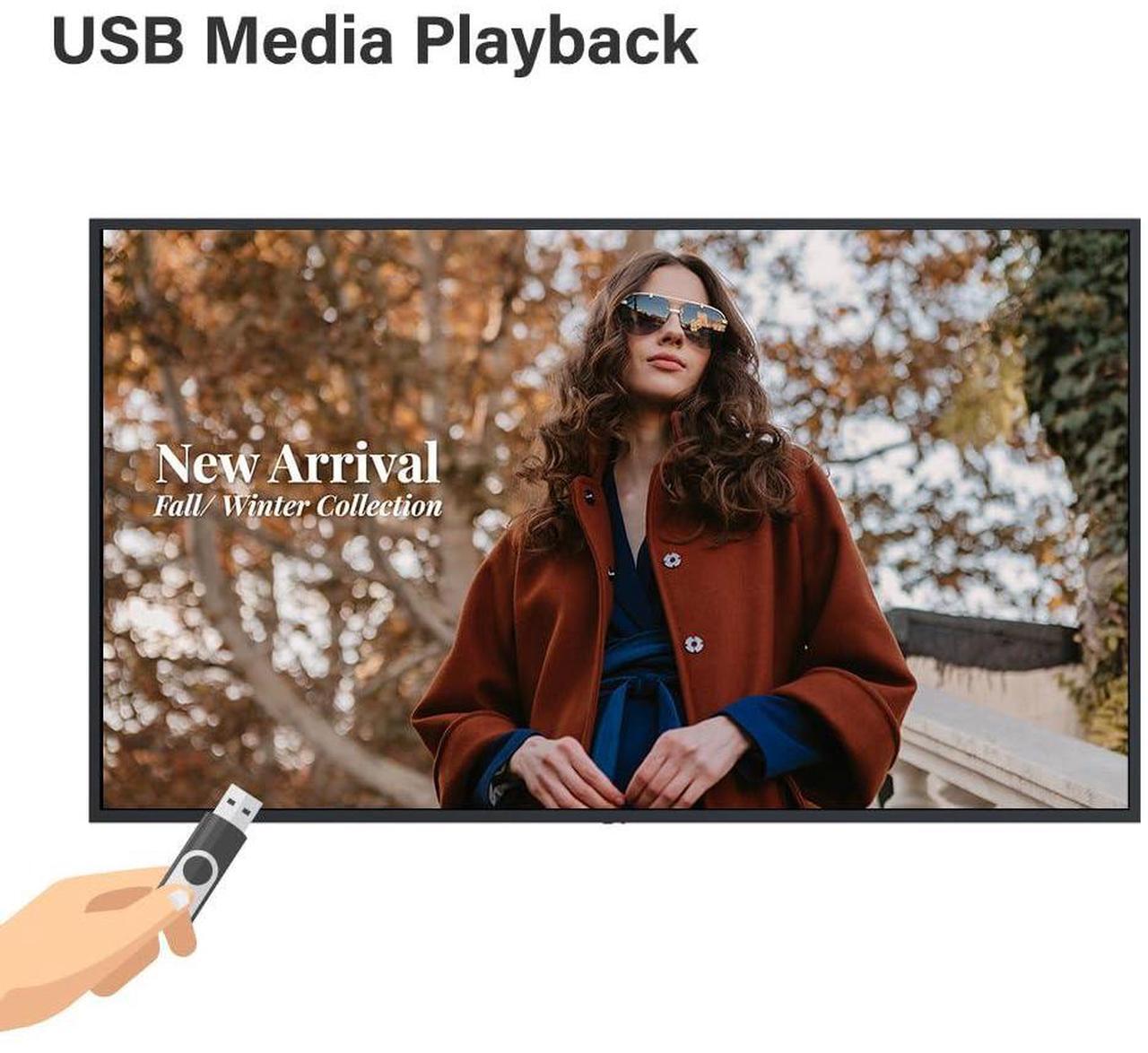 Alt view image 3 of 5 - AG Neovo DS4351U 43'' Commercial Digital Signage Display for Business, All-in-one, 4K UHD, 500 nits, HDMI, USB, LAN, WiFi, 3-Year Waranty, 24/7 Operation, Portrait and Landscape