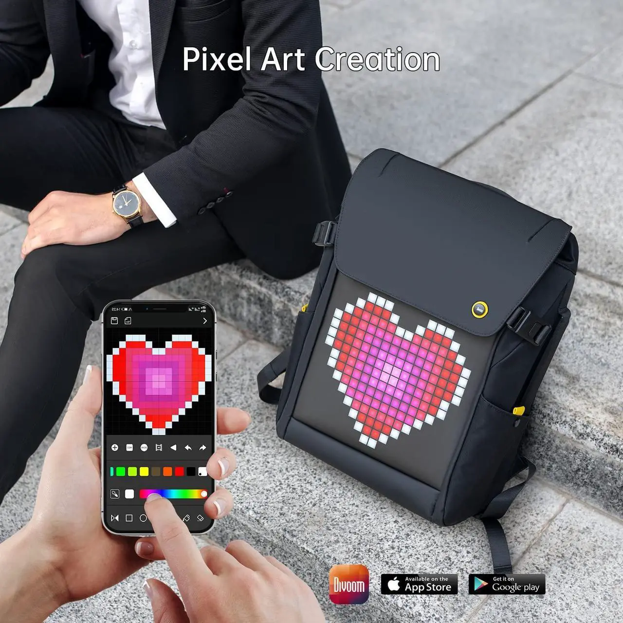 Alt view image 3 of 5 - Divoom LED Display Laptop Backpack and Sling Bag-V with App Control, Cool DIY Pixel Art Animation Fashion Backpack, Unique Gift for Men or Women