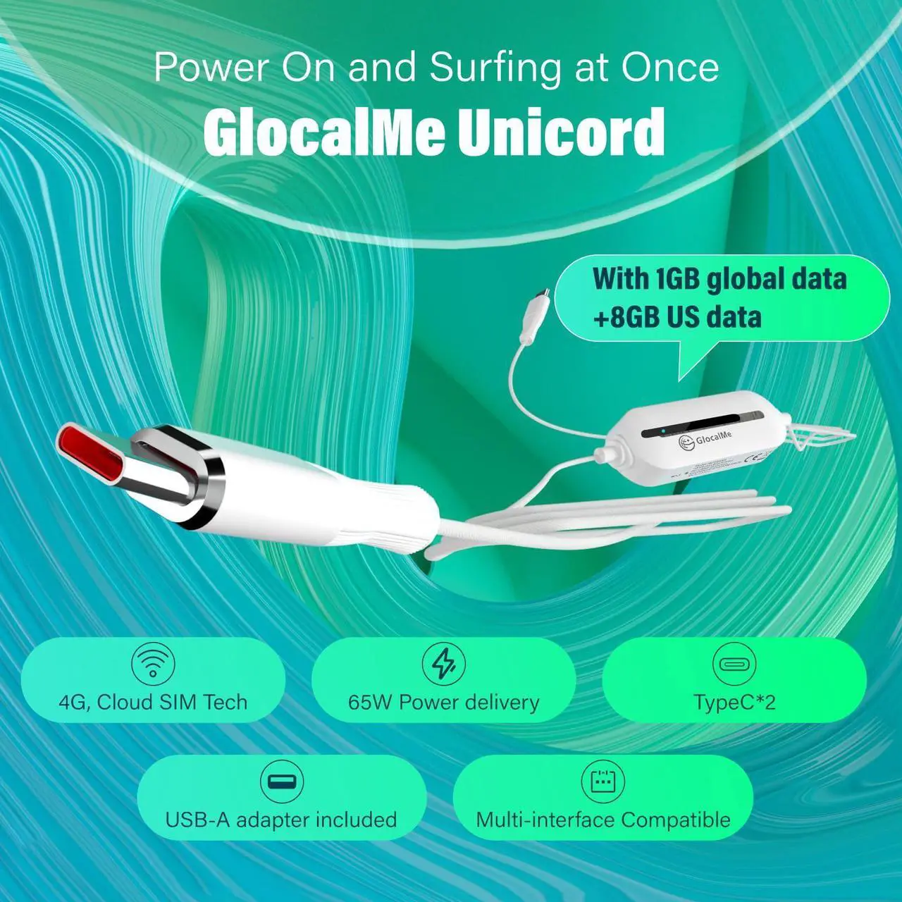 Alt view image 2 of 5 - GlocalMe UniCord Charging Cable with 4G WiFi Mobile Hotspot and 8GB Datas + UPP 4G LTE Portable WiFi Hotspot Device for Travel