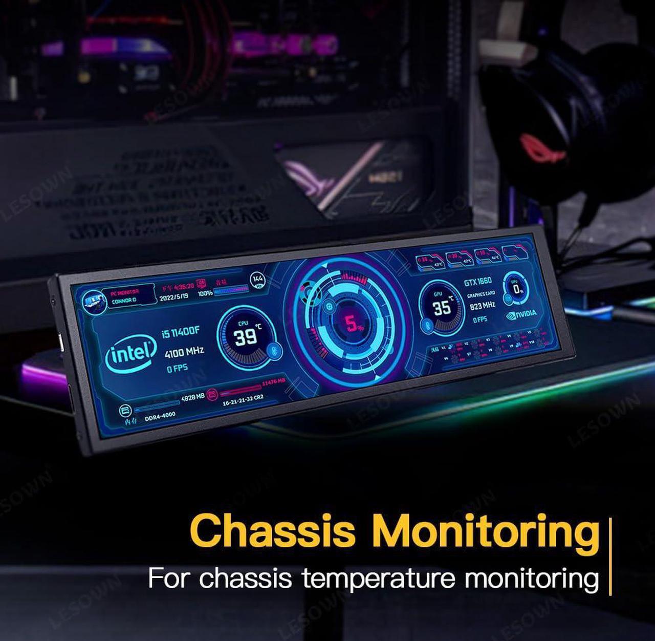 Alt view image 2 of 5 - LESOWN 8.8 inch Monitor PC Case Temperature Display Mini Ultra Wide Monitor Stretched Bar Display AIDA64 PC Sensor Panel 1920x480 Small Temp Monitor for RPi CPU Monitoring