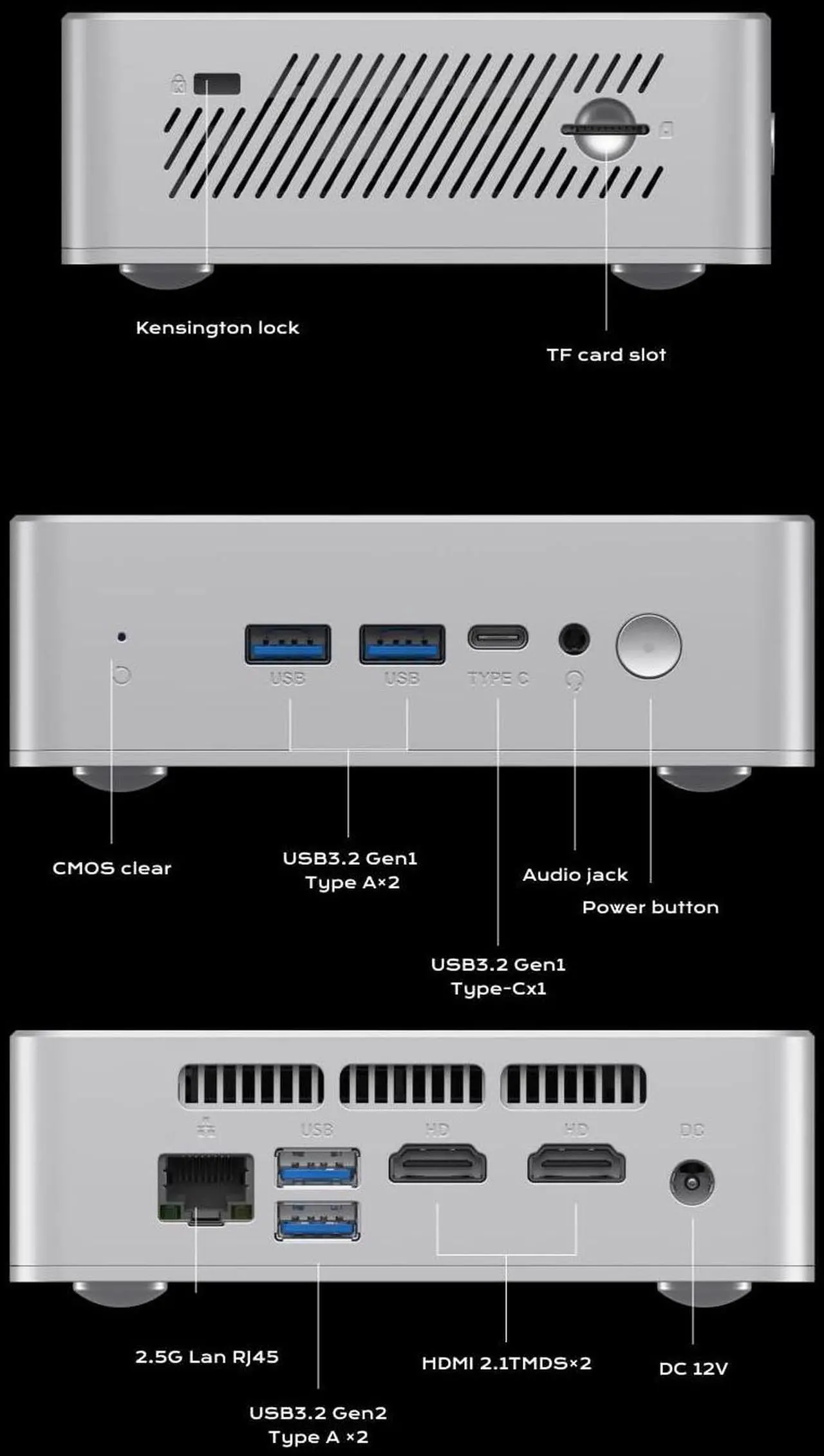 Alt view image 4 of 5 - MINISFORUM Mini PC UN150P,Intel Twin Lake N150,16 GB DDR4 512GB M.2 2280 PCIe/SATA SSD + 2.5" SATA + TF Solt,USB3.2 (PD & DP),2*HDMI,2.5G RJ45, WiFi6