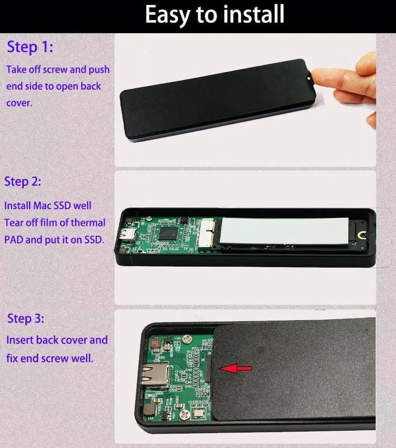 Alt view image 4 of 5 - Sintech USB 3.2 External Case,USB Type C Enclosure,Compatible with 28Pin MacBook Air(Mid 2013-2016) and PRO(Late 2013 - Mid 2015) SSD,Support nVME with ST-NGFF2013 (Black)