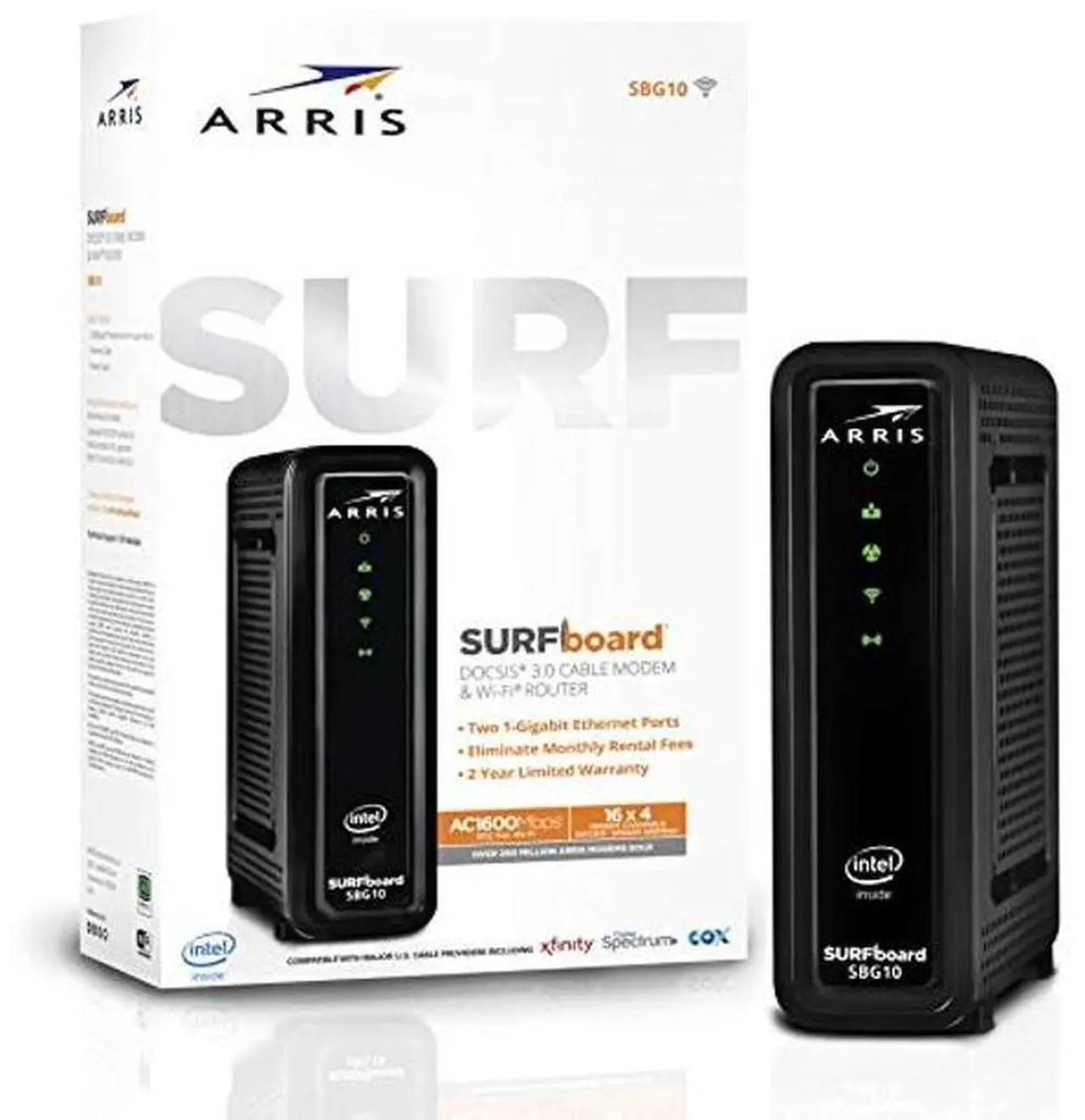 Alt view image 4 of 4 - ARRIS (SBG10) - Cable Modem Router Combo - Fast DOCSIS 3.0 16 x 4 Gigabit & AC1600 WiFi, for Comcast Xfinity, Cox, Spectrum, 400 Mbps Max Internet Speeds