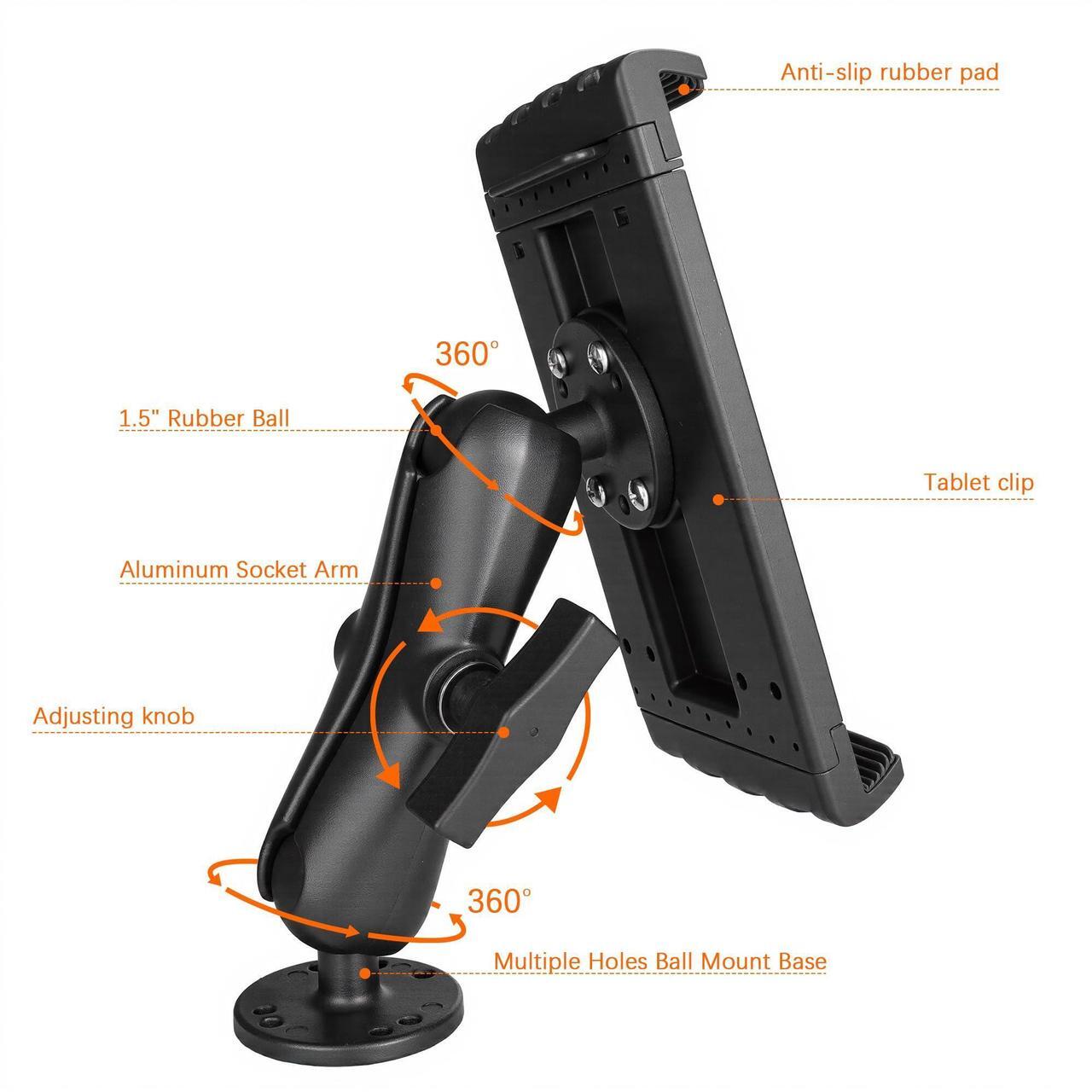 Alt view image 2 of 5 - VINmounts Aluminum Heavy Duty Tablet Mount for Truck, Drill Base Tablet Holder for Car, Compatible with 7.5''-10.2'' Tablets/iPad, iPad Car Mount for Truck, Boat, Dashboard.