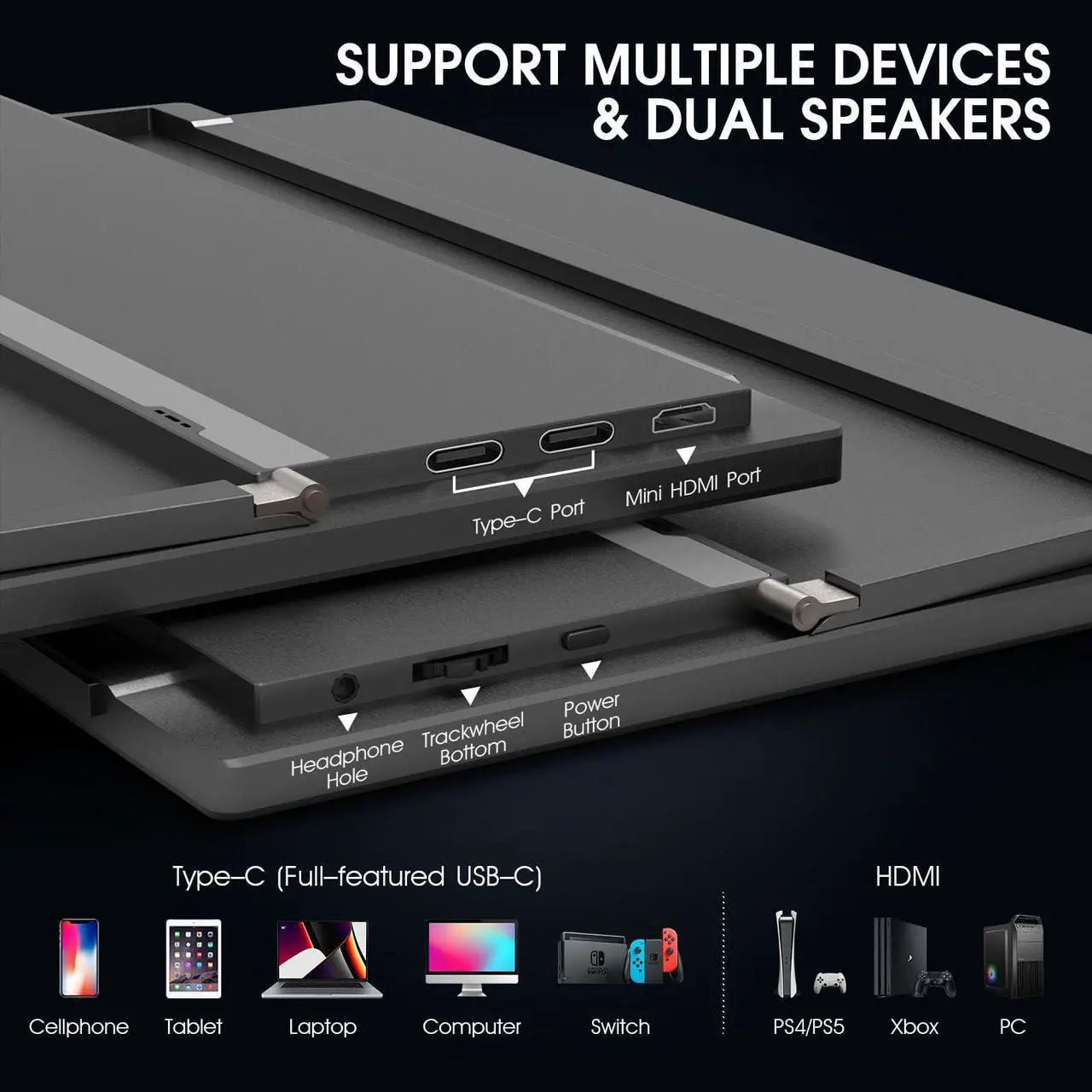Alt view image 5 of 5 - Portable Monitor 15.6inch 1080P FHD Laptops Monitors USB C HDMI Second External Monitor for Laptops Gaming Monitors Display for Tablet/Phone/PC/MAC/PS5 Built-in Dual Speakers