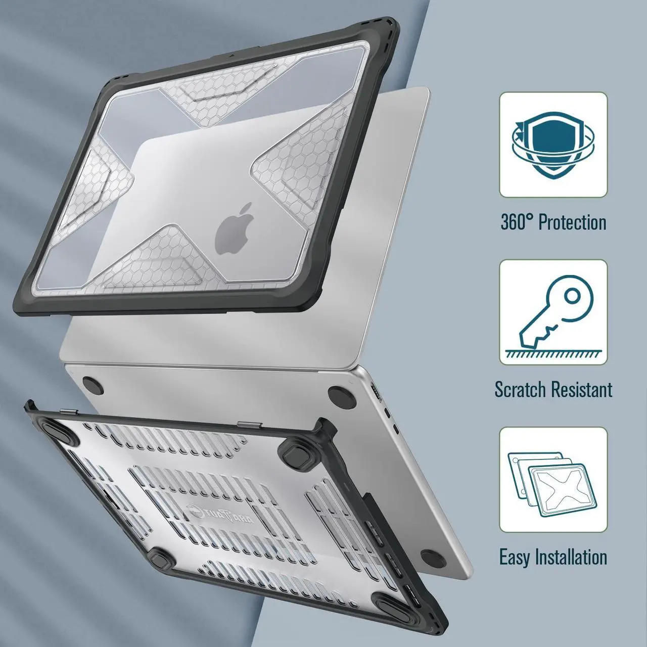 Alt view image 3 of 5 - Fintie Case for MacBook Air 13.6 Inch A3240 A3113 A2681 (2022 2023 2024 2025 Release) - Heavy Duty Rugged Hard Shell Case Cover with TPU Bumper for MacBook Air 13.6" M2 M3 M4 Chip, Clear