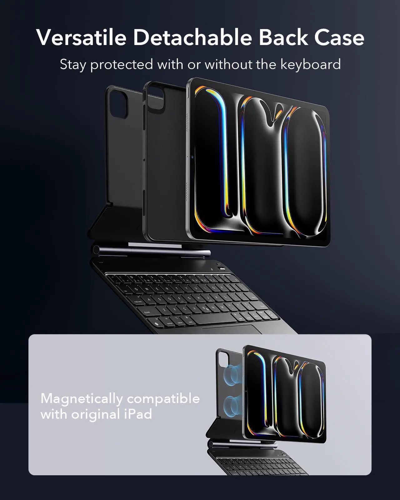 Alt view image 4 of 5 - ESR iPad Pro 13 Inch Case with Keyboard (M4, 2024) Bundle with MagSafe Wallet with Adjustable Stand, iPad Pro 13 Keyboard Case with Easy-Set Magnetic Stand,