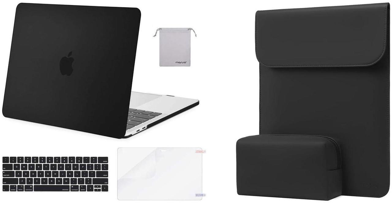 Main image of MOSISO Compatible with MacBook Pro 13 inch Case M2 2024, 2023, 2022-2016 M1, Faux Suede Leather Laptop Sleeve with Small Bag&Hard Shell&Keyboard Cover&Screen Protector&Storage Bag, Black