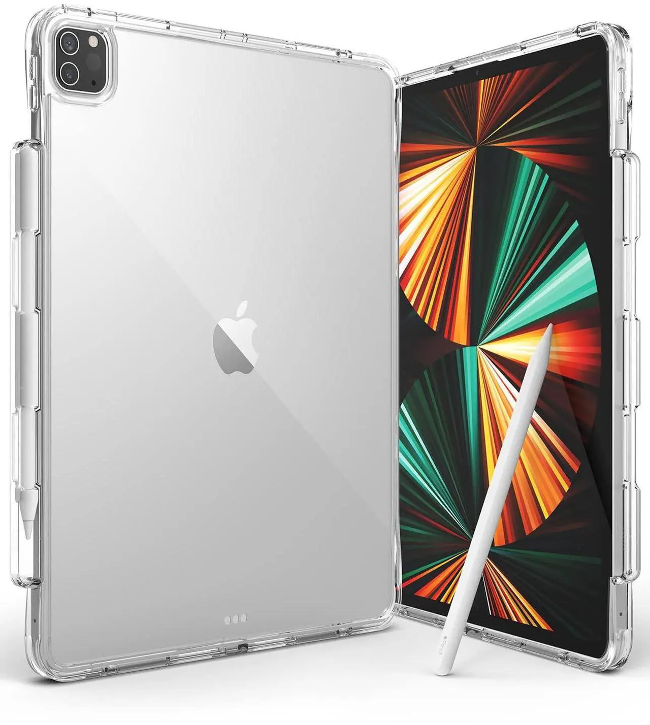 Main image of Ringke Fusion Plus [Case + Pencil Holder] Compatible with iPad Pro 12.9 Case (6th Generation 2022, 5th Generation 2021) Transparent Hard Back Shockproof Double Air Pocket Bumper - Clear