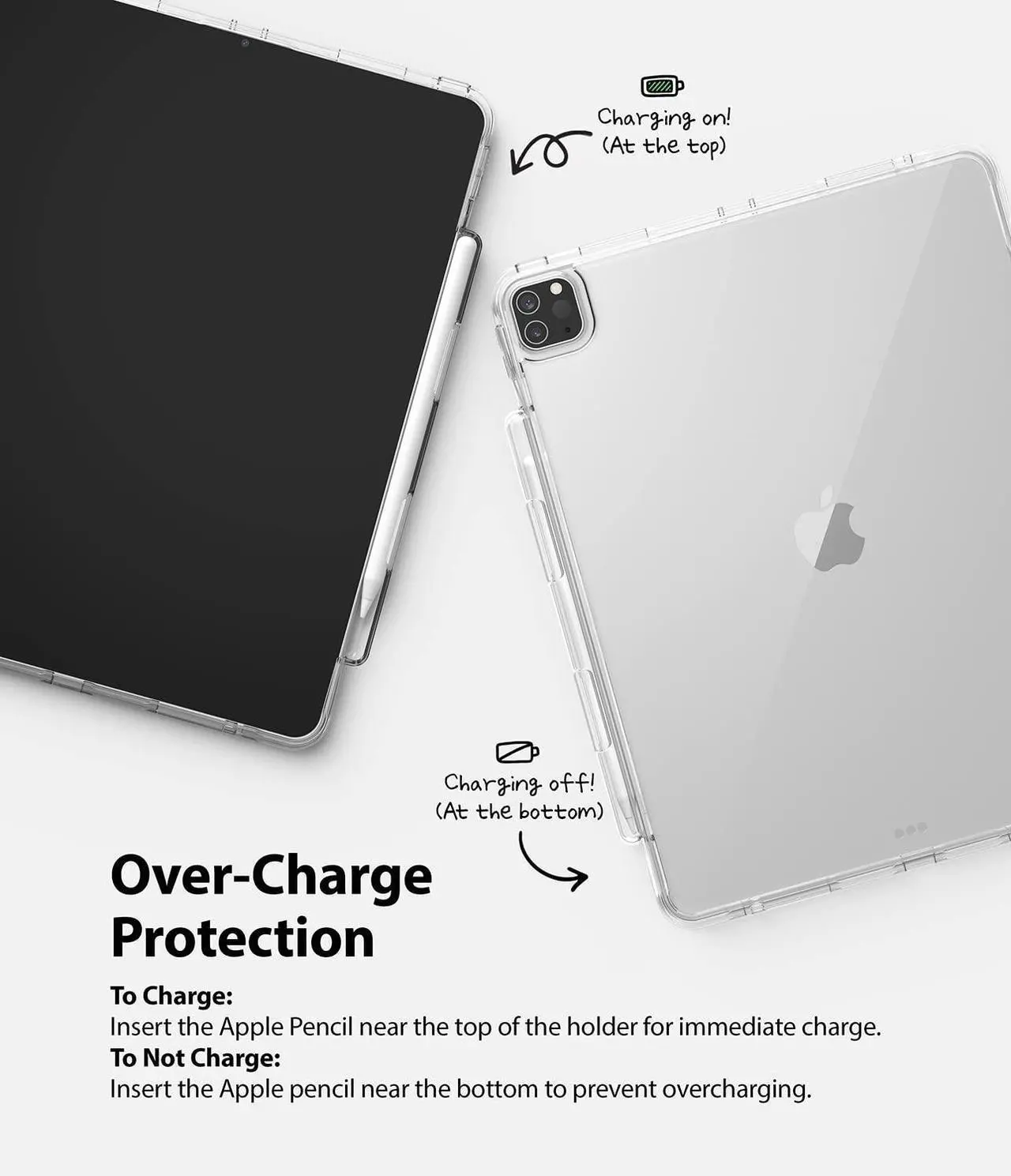 Alt view image 3 of 5 - Ringke Fusion Plus [Case + Pencil Holder] Compatible with iPad Pro 12.9 Case (6th Generation 2022, 5th Generation 2021) Transparent Hard Back Shockproof Double Air Pocket Bumper - Clear