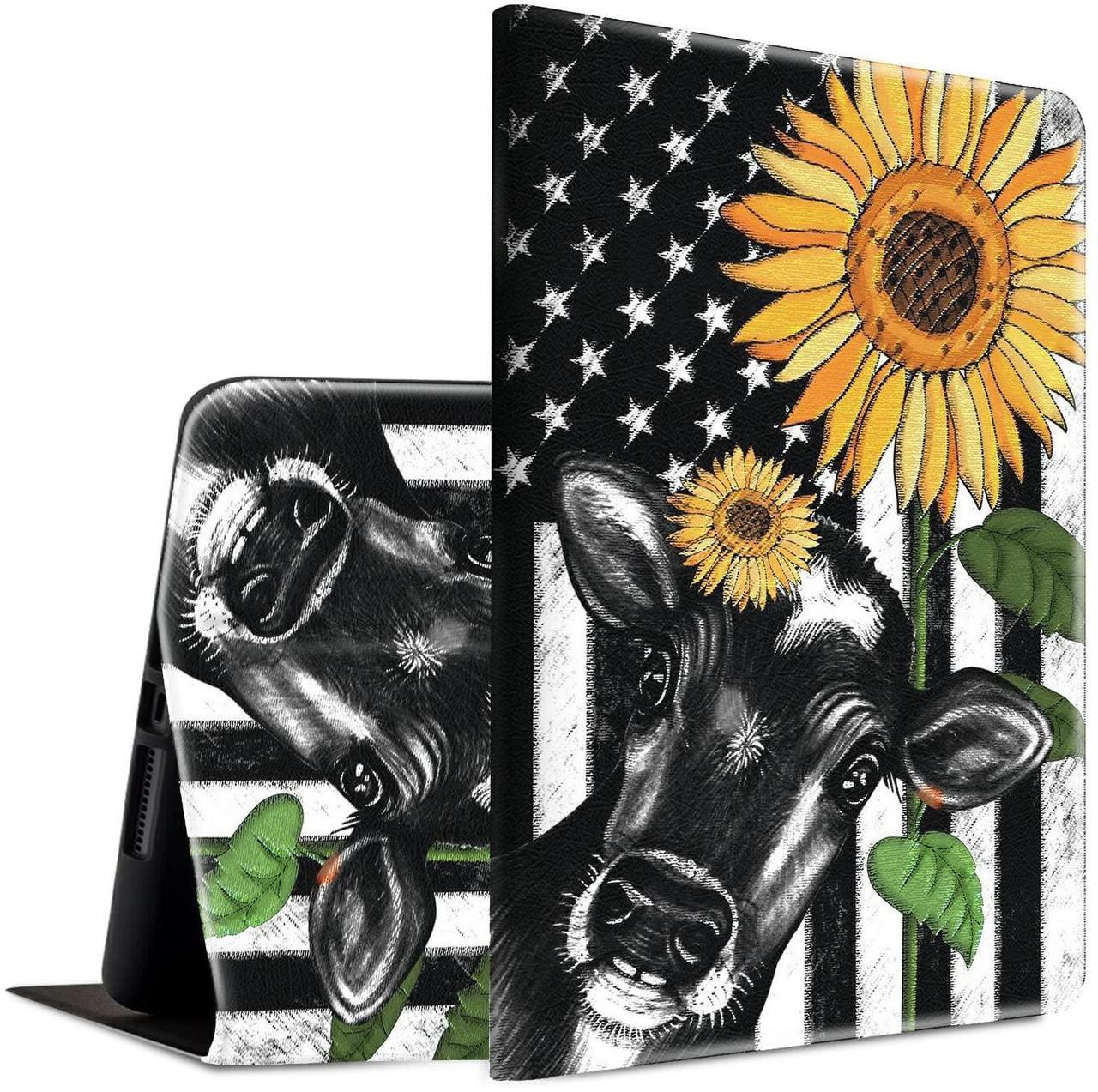 Main image of Case for All-New Kindle Fire HD 10 & 10 Plus Tablet 11th/13th Generation 2021/2023 Lightweight Smart Case Adjustable Stand Protective Cover with Auto Wake/Sleep - American Flag Sunflower/Cow